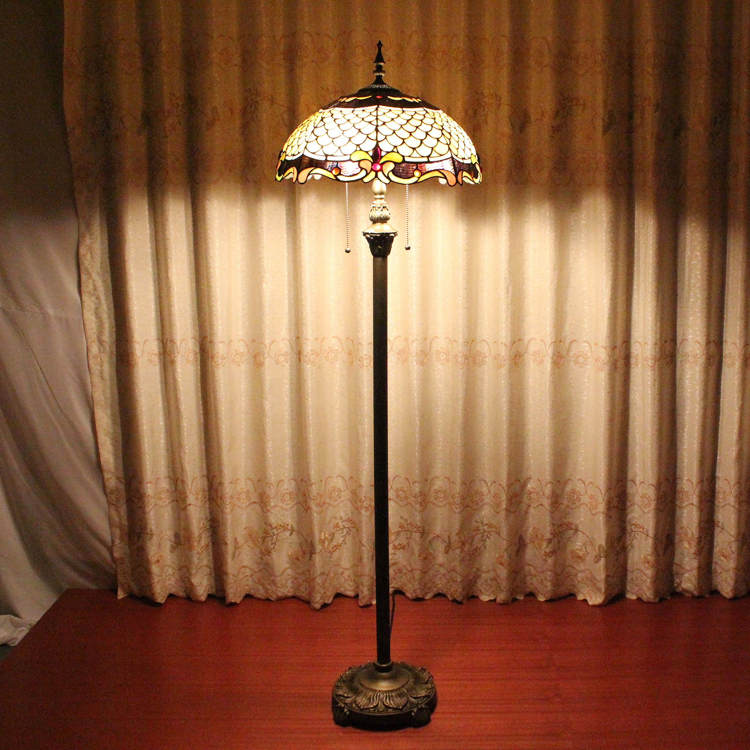 16 Inch Flaky European Retro Tiffany Glass Floor Lamp - Vintage Stained Glass Living Room Decor for Home, Bedroom, or Office - Perfect for Reading Nook, Lounge Area & Cozy Ambiance