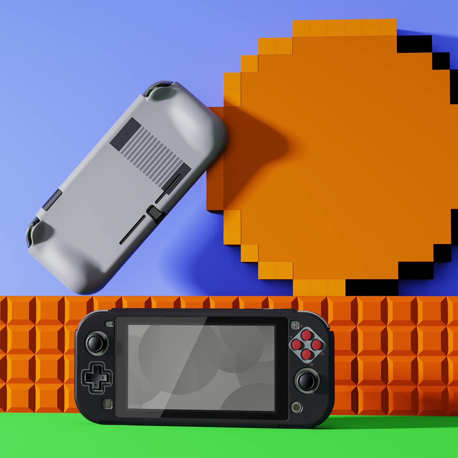 PlayVital ZealProtect Protective Case for Nintendo Switch Lite - Hard Shell Ergonomic Grip Cover with Screen Protector, Thumb Grip Caps & Button Caps (Classic NES Style) | Shockproof & Scratch-Resistant | Perfect for Gaming, Travel & Daily Protection