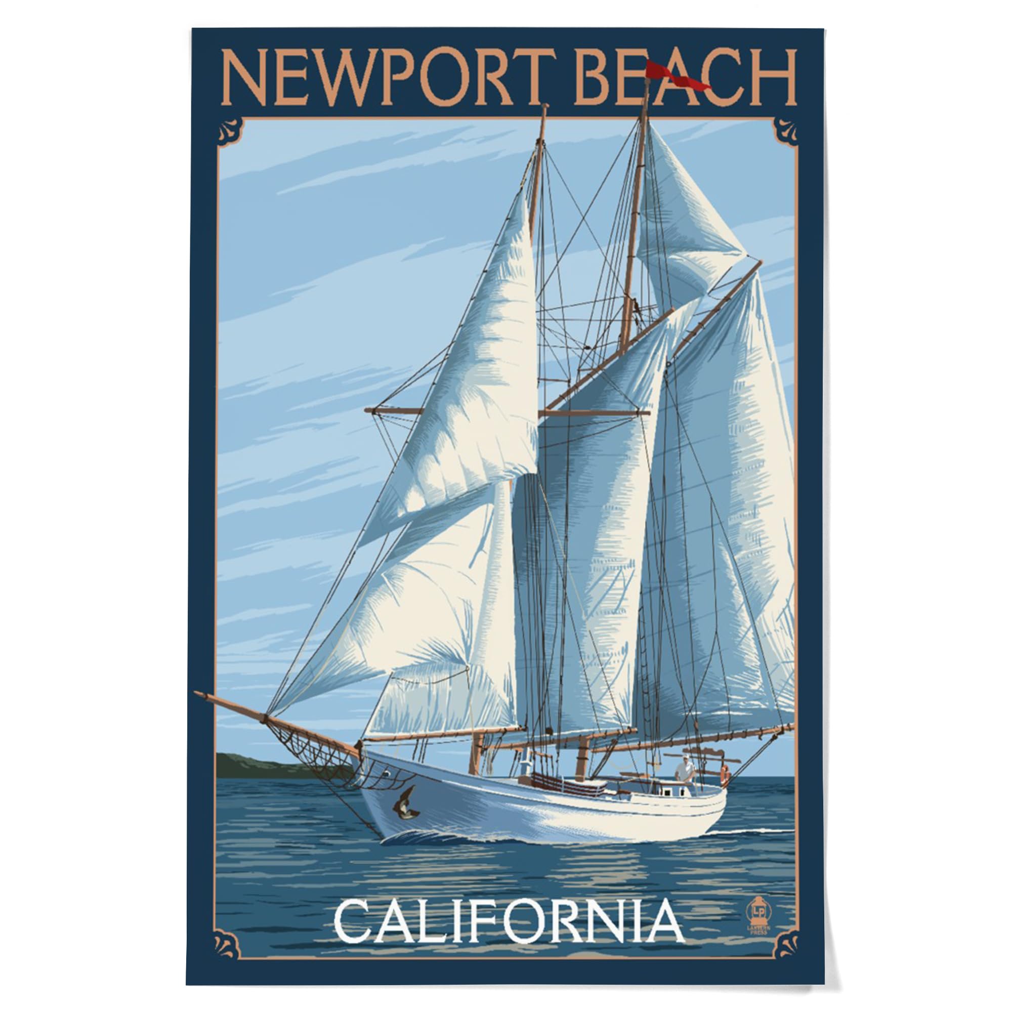 Lantern Press 36x54 Inch Giclee Art Print - Newport Beach California Sailboat Wall Decor - Premium Schooner Nautical Art for Living Room, Bedroom & Office