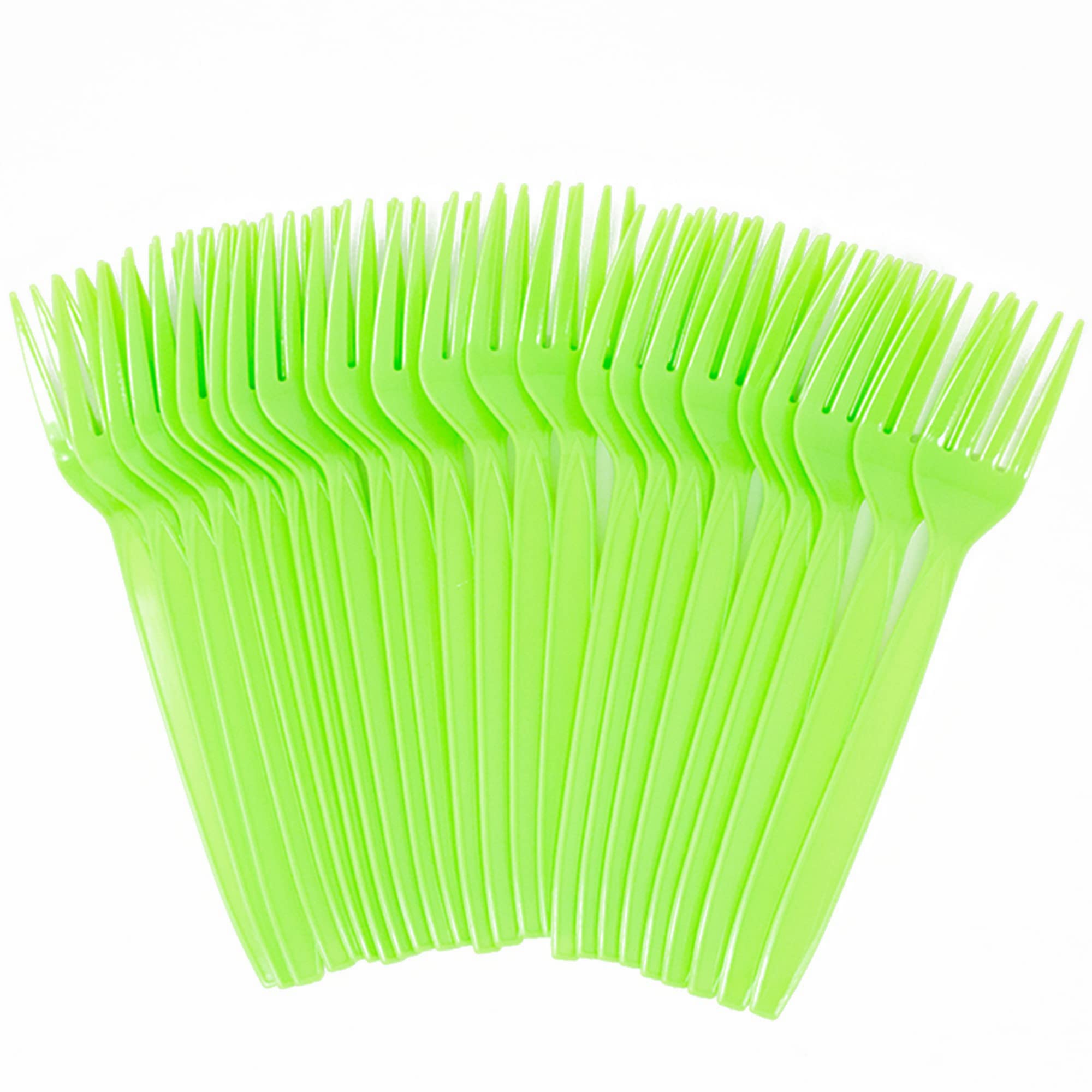 Eco-Friendly Lime Green Plastic Forks (24 Pack) - Disposable Cutlery for Parties, Events & Catering | Lightweight Plastic Utensils for Halloween, Birthdays, Picnics & Office Lunches | Durable Colored Plasticware by Blue Orchards