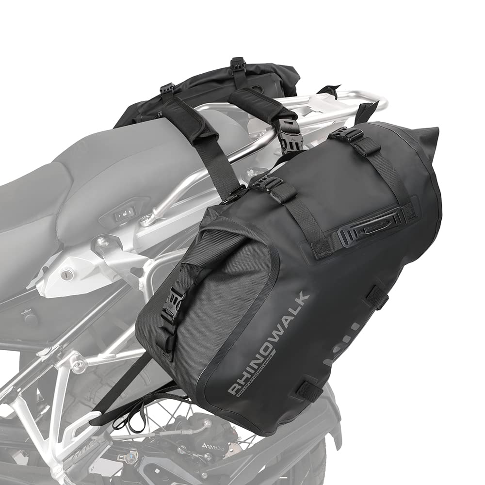 Rhinowalk 48L (24Lx2) Waterproof Motorcycle Saddle Bags - Anti-Vibration Motorbike Panniers with Shoulder Strap for Harley, BMW, Honda & Most Adventure/Sport Bikes - Perfect for Long Rides, Road Trips & Daily Commuting