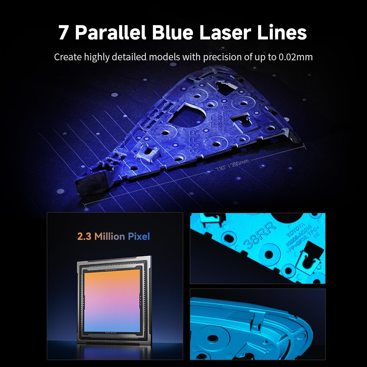 Creality Raptor 3D Scanner - High Precision 0.02mm Blue Light Handheld Scanner with Anti-Shake Tracking, 60FPS Scanning Speed for Objects 5-2000mm - Compatible with Windows & Mac - Perfect for Industrial Design, Reverse Engineering, and 3D Printing Projects
