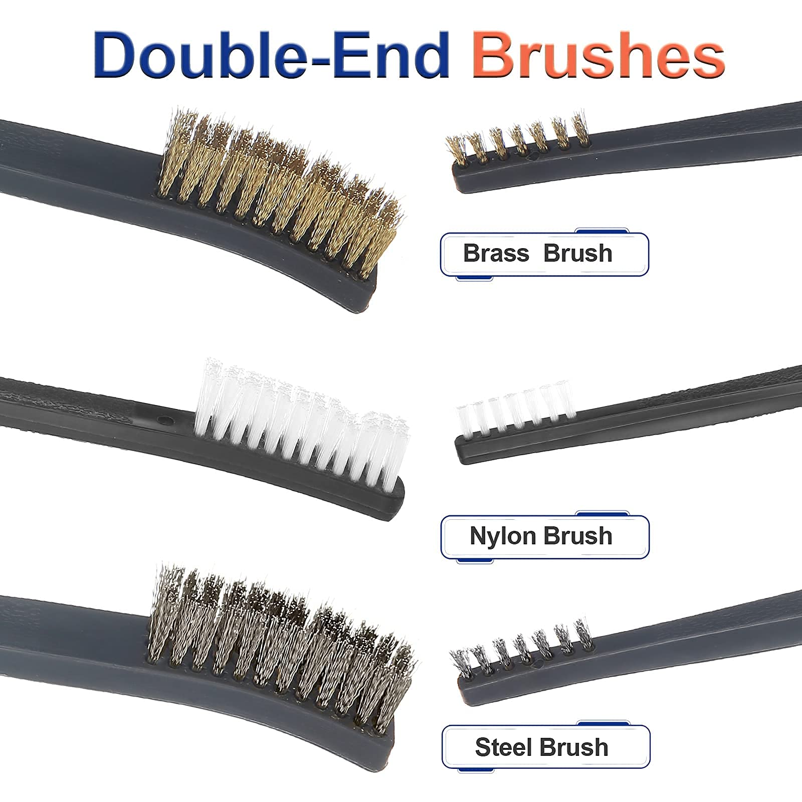 8-Piece Small Wire Brush Set - Brass, Stainless Steel & Nylon Bristles for Rust Removal, Dirt Cleaning & Paint Scrubbing - Double-Ended Cleaning Pick Tools for Home, Workshop & Automotive Maintenance