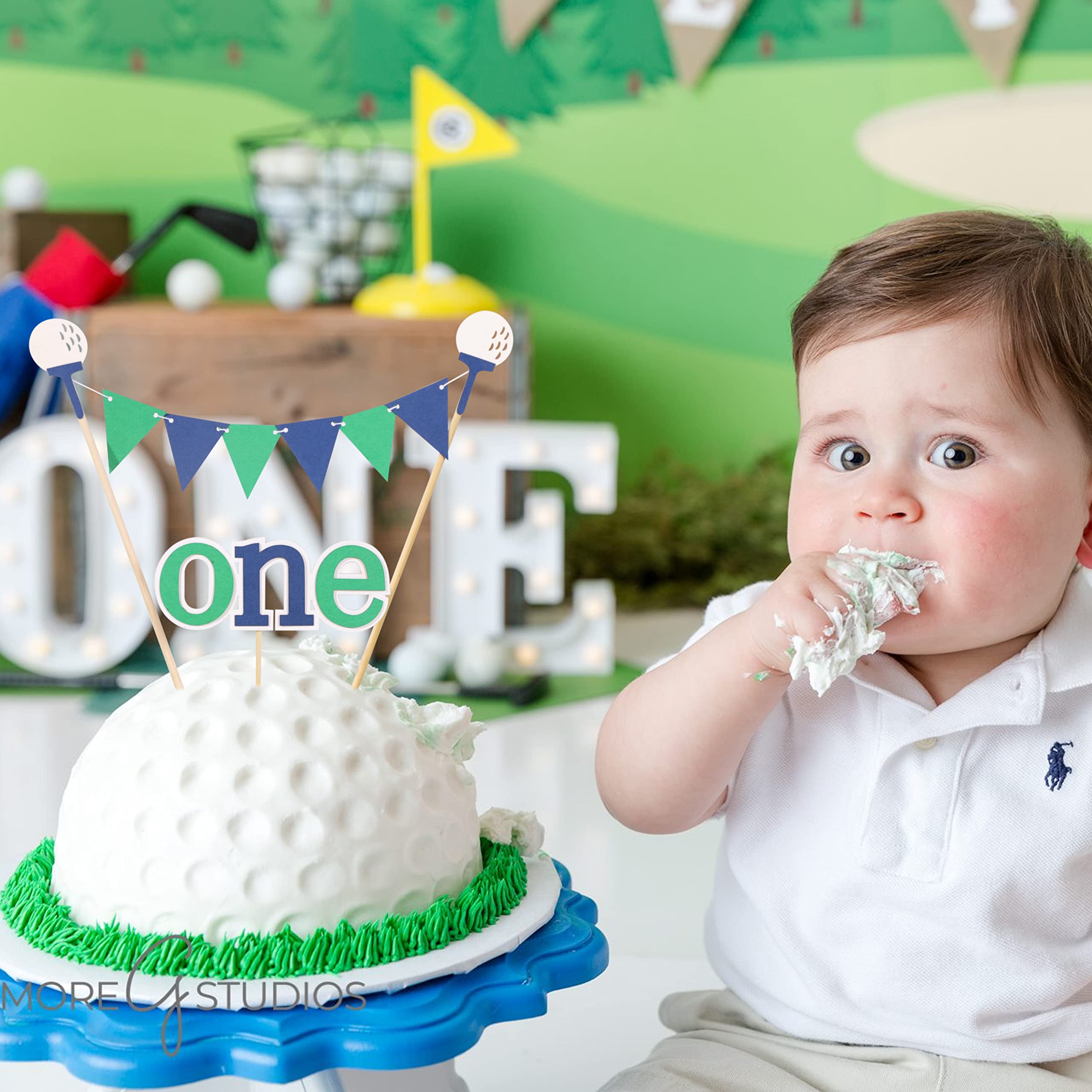 Golf First Birthday Cake Topper - 1st Birthday Party Decor for Boys, Golf Tee Themed Cake Bunting, Baby Shower & One Year Old Celebration Supplies - Perfect for Golf Lover's Birthday Party, Baby Shower, or Themed Dessert Table Decoration
