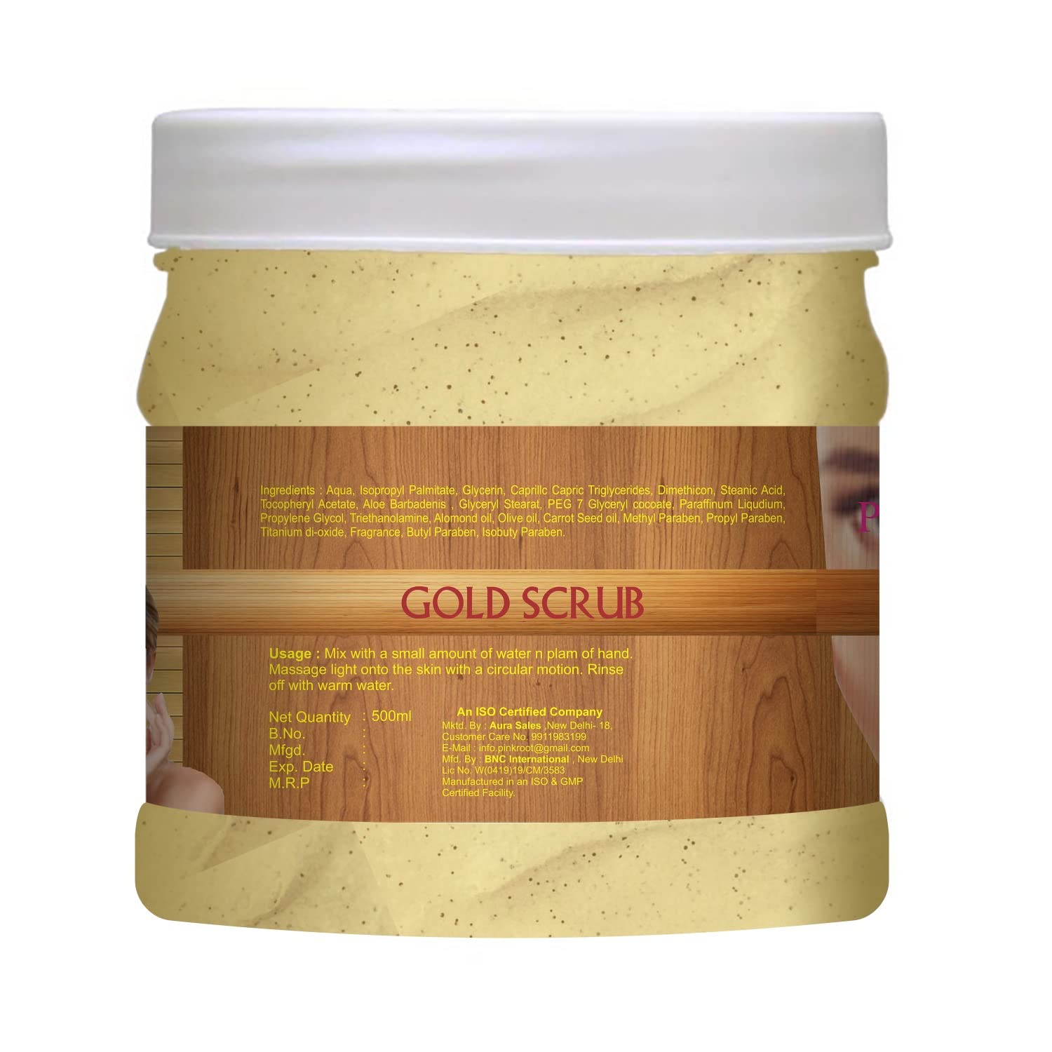 Pink Root Gold Scrub with Almond, Olive & Carrot Seed Oil - 500gm Exfoliating Face & Body Scrub for Glowing Skin - Perfect for Dry Skin Care & Spa Treatment at Home