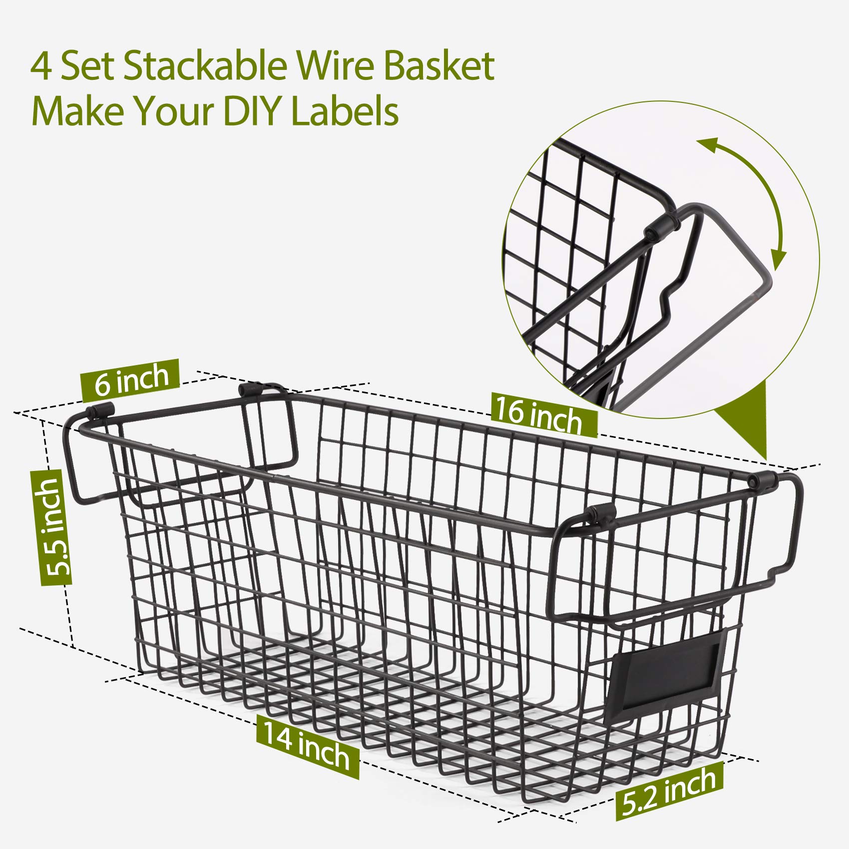 4-Pack XL Stackable Wire Baskets for Organizing - Metal Storage Bins for Pantry, Kitchen, Bathroom | Perfect for Fruits, Vegetables, Food Storage & Cabinet, Countertop, Under Sink Organization | Space-Saving Home & Office Storage Solution