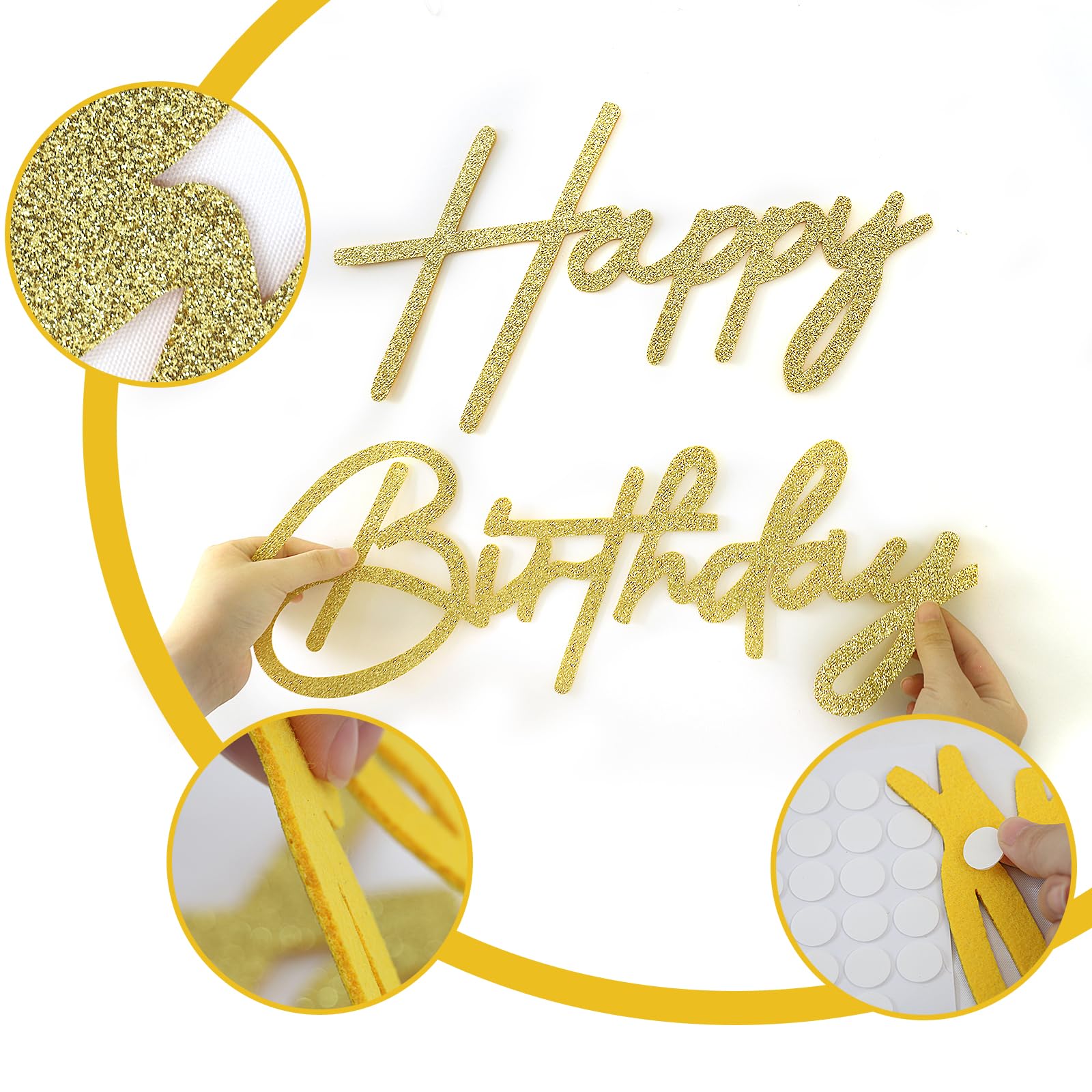Glitter Felt Happy Birthday Sign for Party Backdrop - Gold Letter Banner for Balloon Arch Decorations, Baby Shower & Birthday Celebrations | Perfect for Wall Decor, Photo Booth Backgrounds and Event Styling