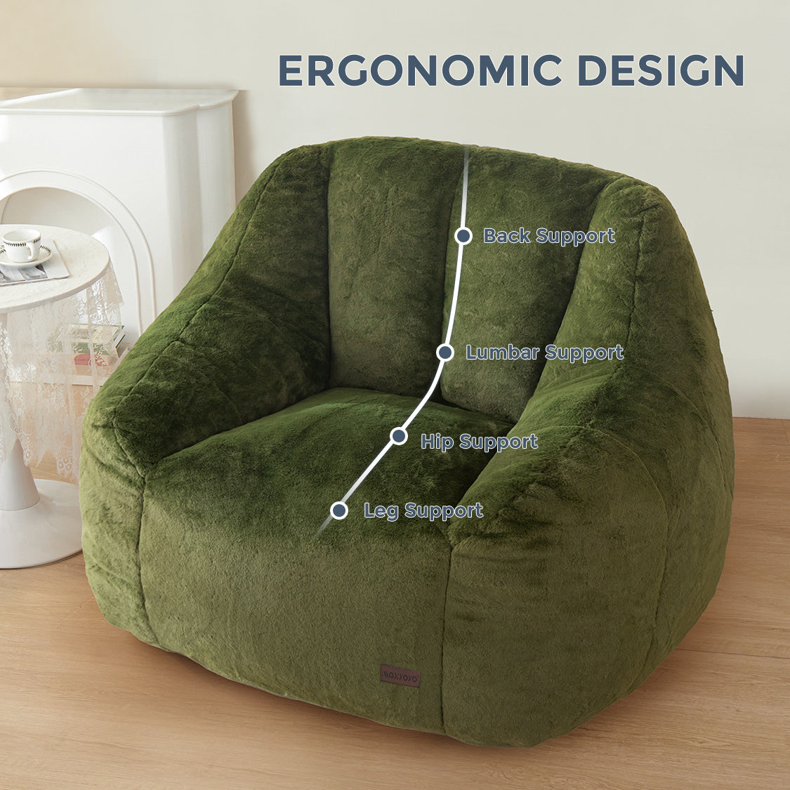 MAXYOYO Faux Fur Oversized Bean Bag Chair with High Backrest - Green Comfortable Lounge Chair for Living Room, Bedroom & Game Room Relaxation