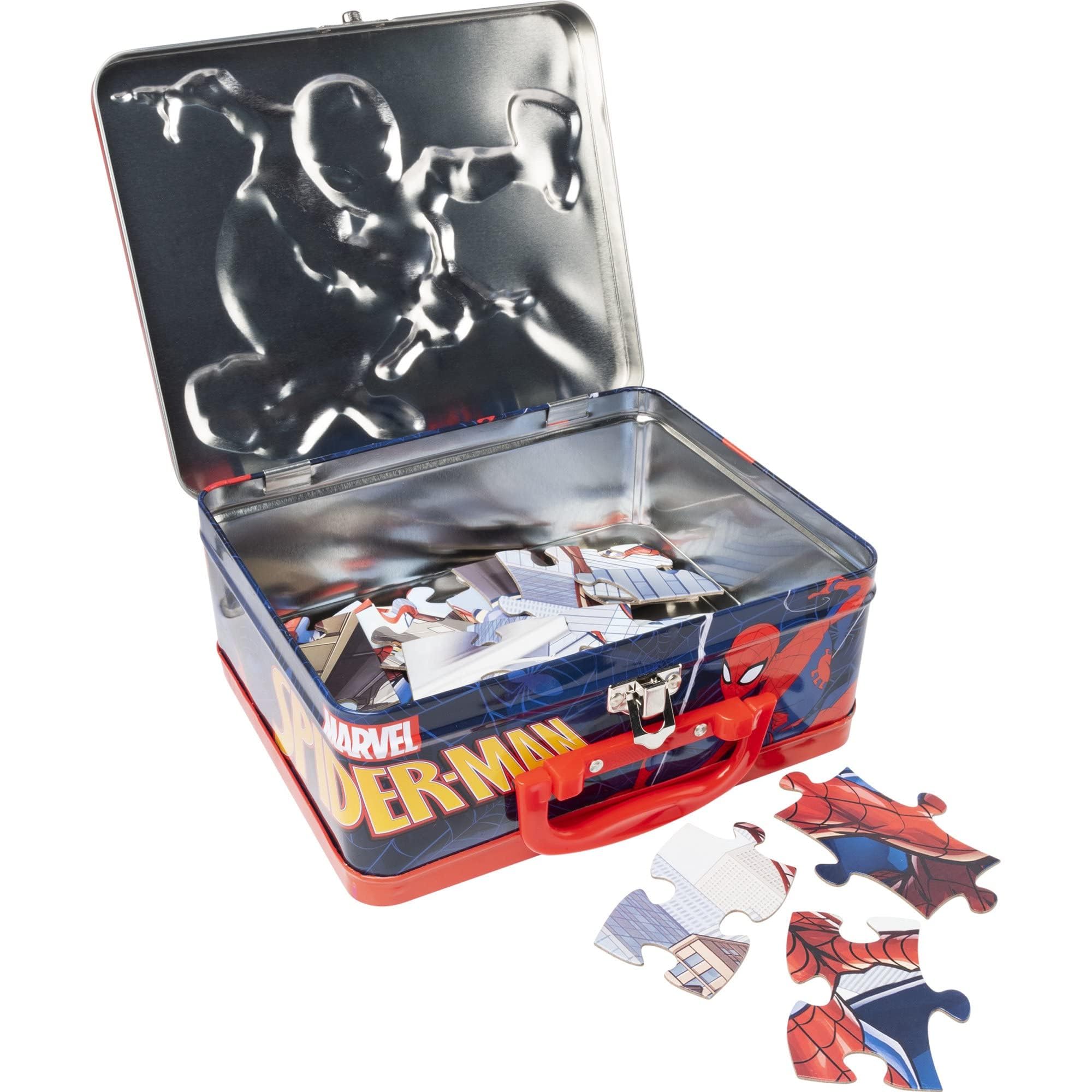 Marvel Spiderman Puzzle Set - 4pc Tin Lunch Box & 48pc Puzzle for Kids | Spiderverse Toys & Games