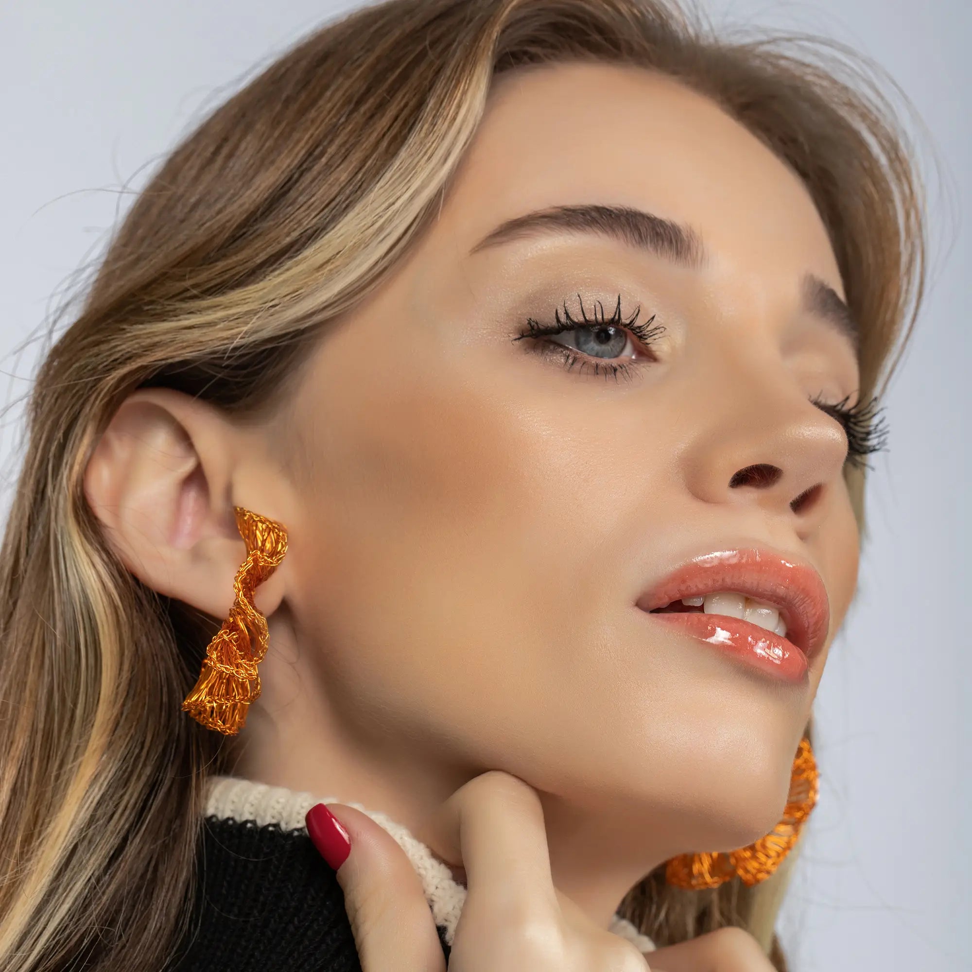 Rose Gold Curved Crochet Earrings for Women - Boho Chic Handmade Jewelry for Parties, Weddings & Everyday Wear