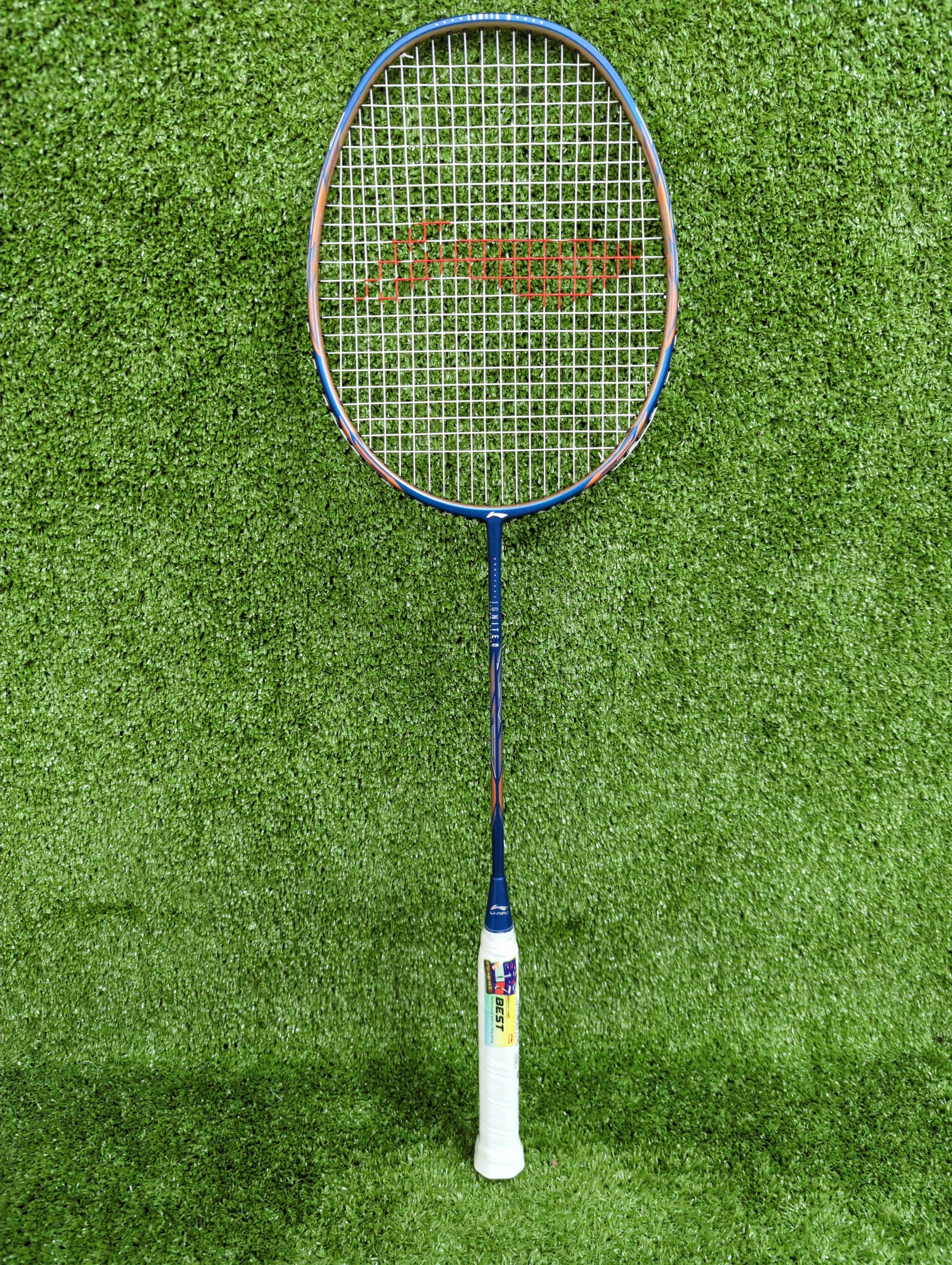 Li Ning IGNITE 8 Blue Orange Badminton Racket Prestrung - Professional Badminton Racquet for Men & Women - Perfect for Indoor/Outdoor Games & Tournaments