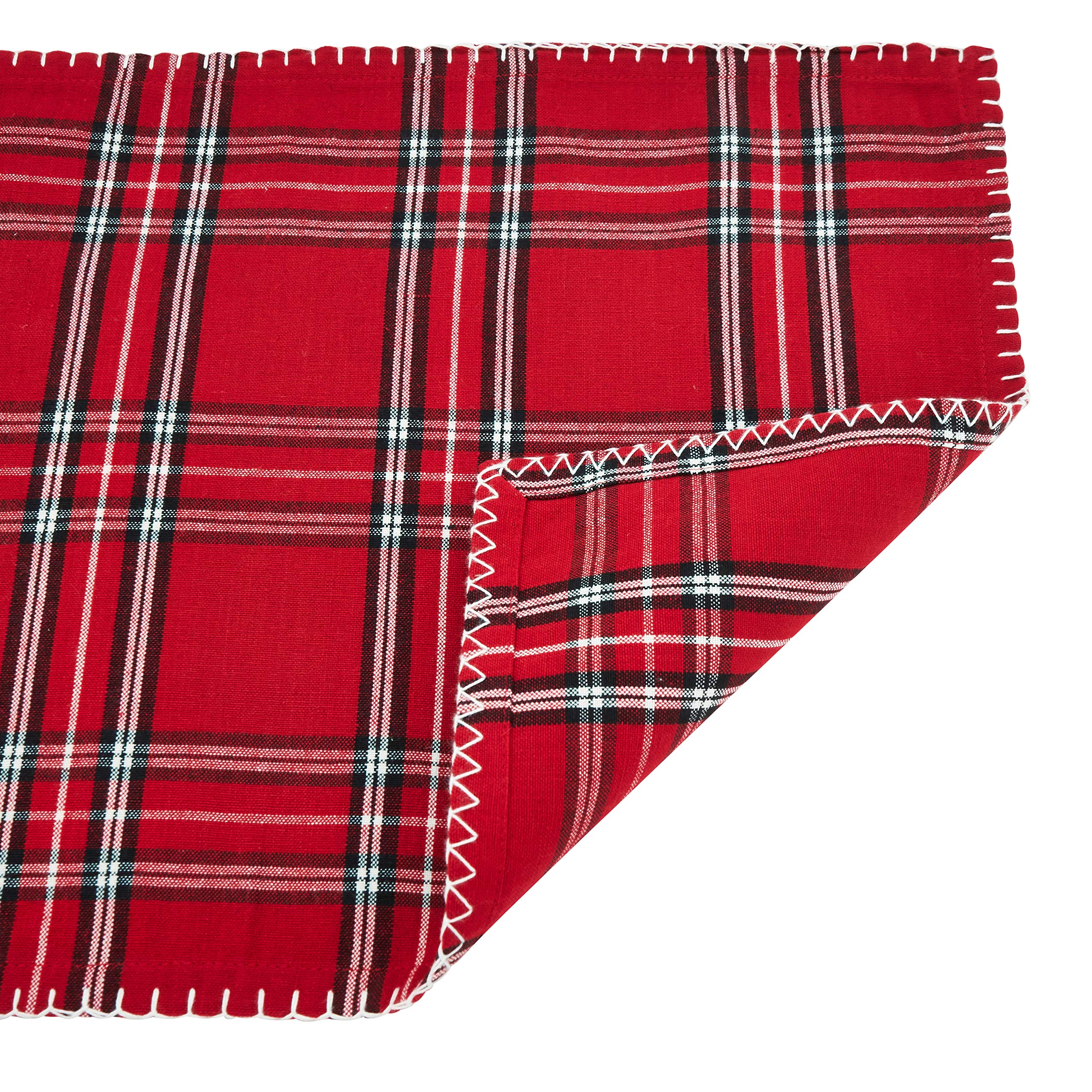 Premium Whipstitch Plaid Placemats Set of 4 - Reversible Cotton Table Mats for Dining Room, Kitchen, and Holiday Decor - Farmhouse & Rustic Home Accessories