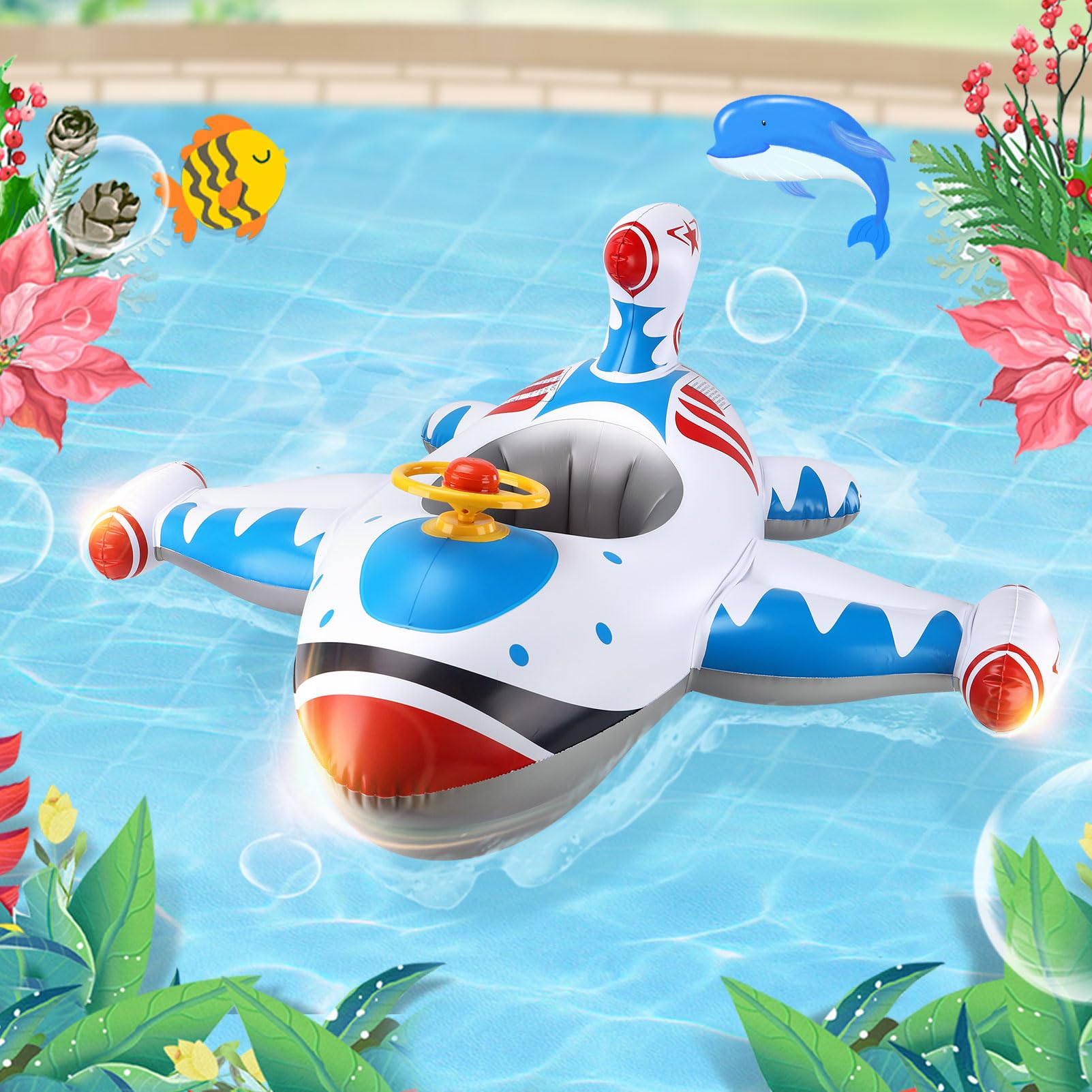 Inflatable Toddler Pool Float with Seat - Airplane Ride-On Boat for Kids, Baby Floatie for Swimming & Water Play - Perfect for Pools, Lakes & Beach Summer Fun