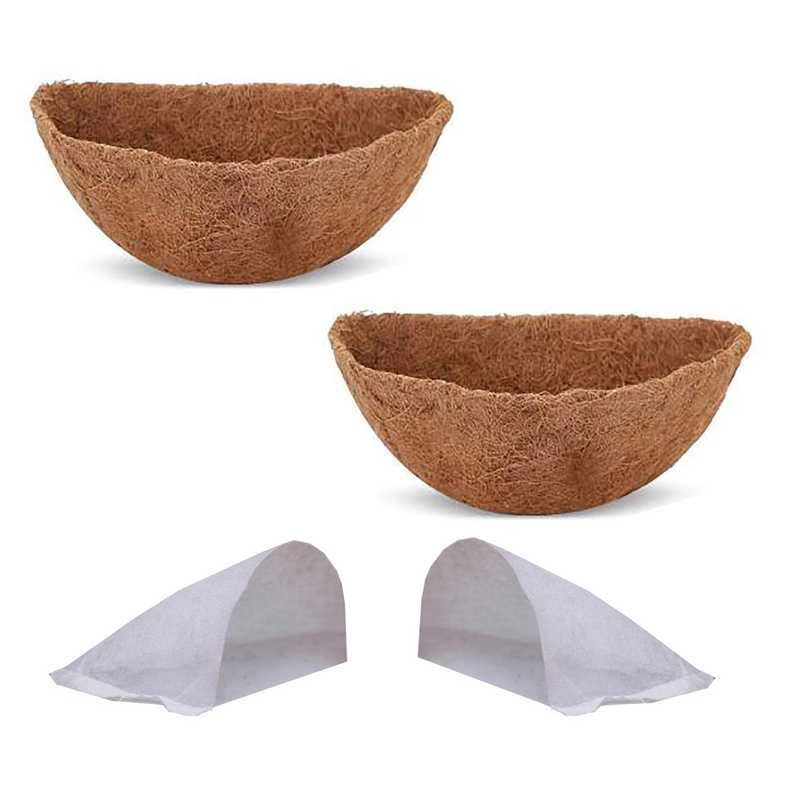 SUFUBAI 2Pcs Half Round Coconut Coir Plant Basket Liners - Natural Eco-Friendly Coco Fiber with Non-Woven Backing - Perfect for Hanging Baskets, Planters & Garden Decor - Indoor/Outdoor Use for Flowers, Herbs & Succulents