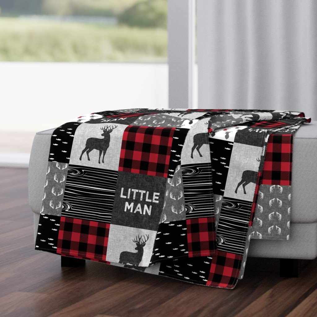 Soft Plush Minky Throw Blanket 50x70 Inches - Woodland Deer & Buffalo Plaid Design, Red & Black Cozy Blanket for Baby Boys | Perfect for Nursery, Couch, Bedroom & Winter Snuggling