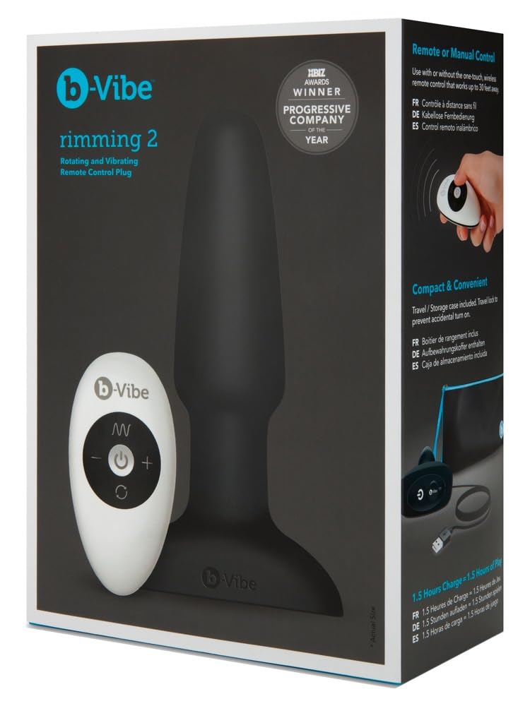 b-Vibe Rimming Anal Plug 2 - Remote Control Vibrating Butt Plug with 10 Vibration Modes, Waterproof Silicone Anal Sex Toy for Couples & Solo Play (Black) - Perfect for Spicing Up Bedroom Fun & BDSM Exploration