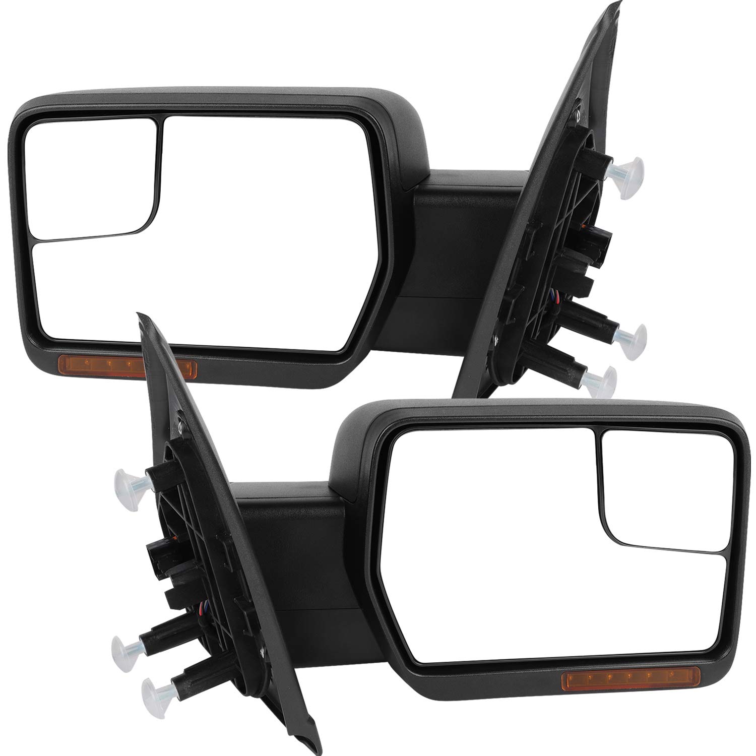 AUTOMUTO Power Heated Towing Mirrors with Turn Signal & Puddle Light - Black Housing - Left & Right Side Pair - Compatible with Ford F-150 2004-2014 Models - Perfect for Towing, Night Driving & Off-Road Adventures