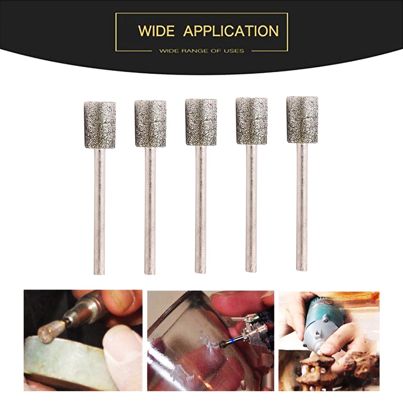 10 PCS Diamond Grinding Bits Set - 10mm Cylinder Head with 1/8