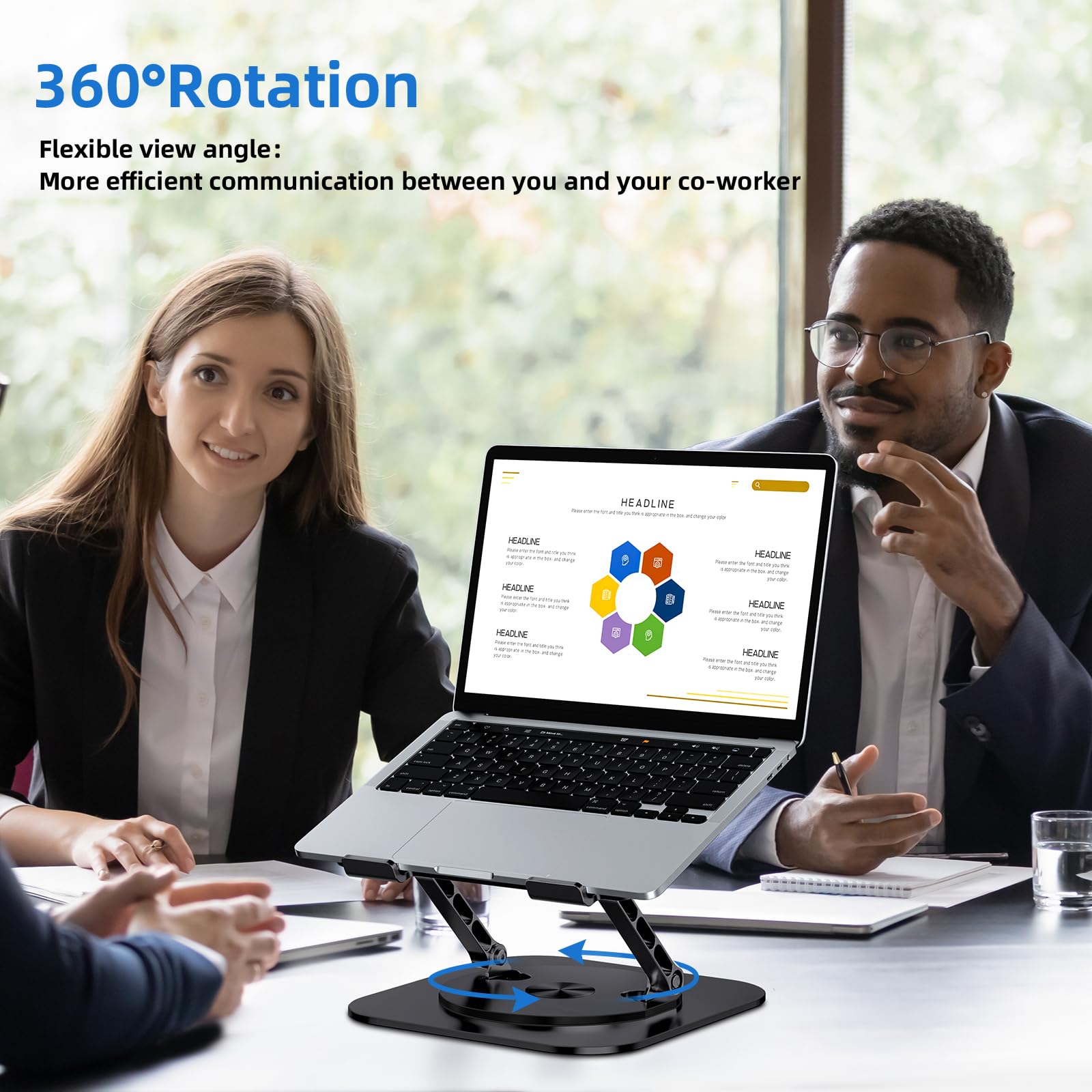 Ergonomic 360° Rotating Laptop Stand for Desk - Foldable & Adjustable Notebook Holder Compatible with MacBook Air Pro, Dell XPS, 10-17