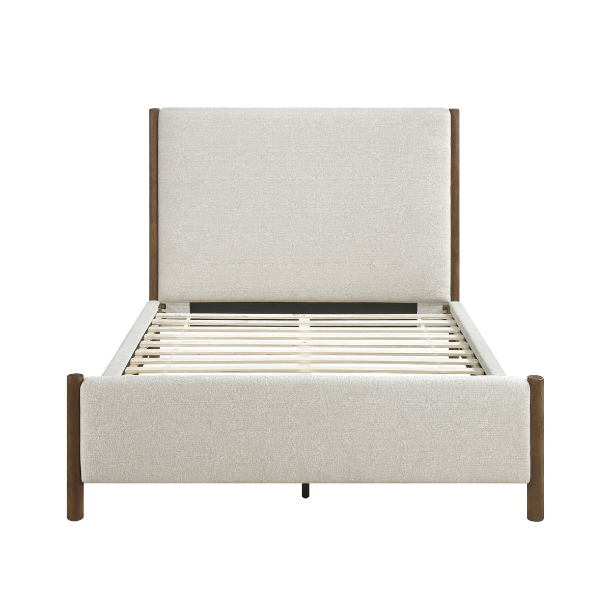 Caramel Oak Chenille King Platform Bed Frame - Solid Wood, No Box Spring Needed - Perfect for Modern Bedrooms & Guest Rooms