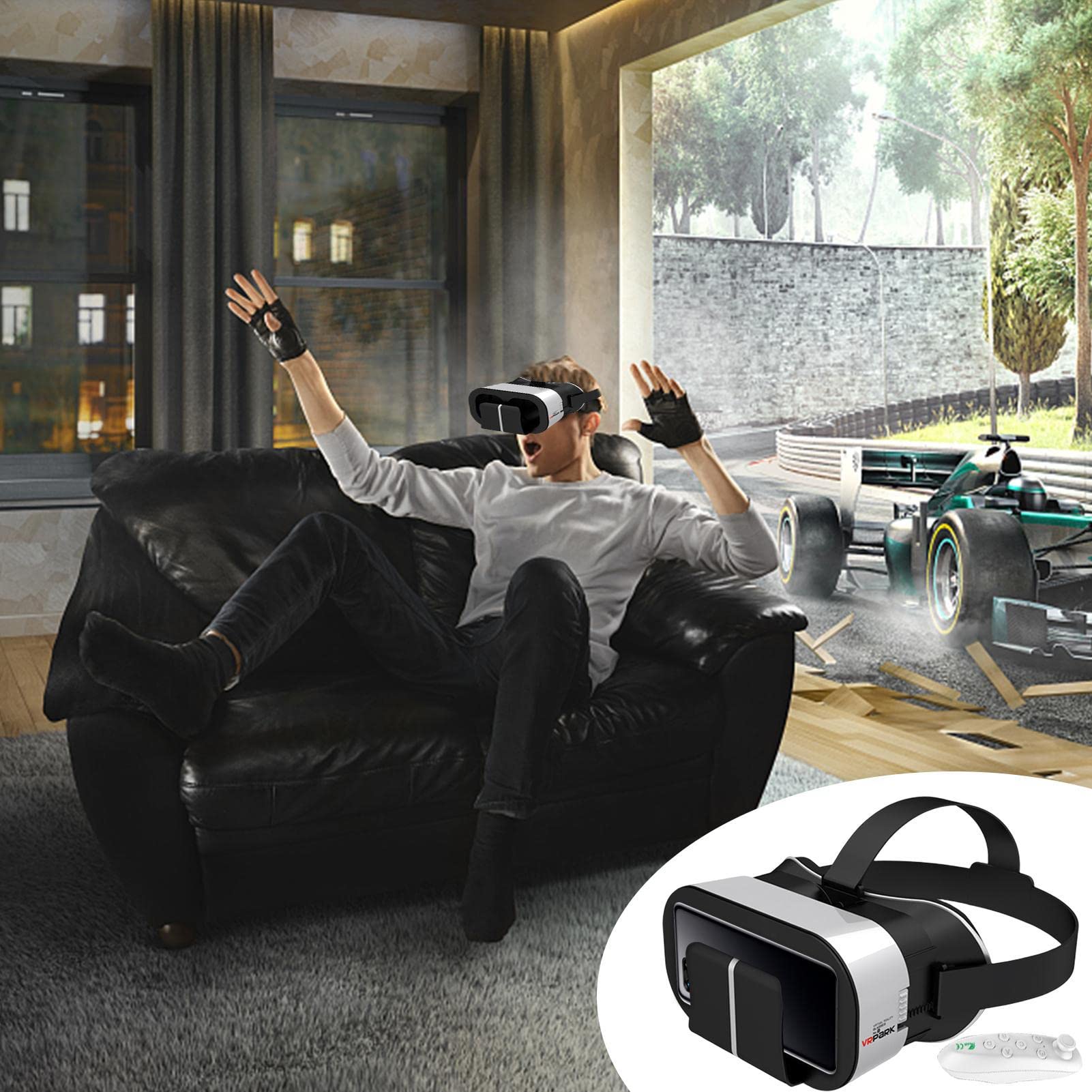 3D VR Headset for Smartphones - Virtual Reality Glasses with Remote Control - Immersive 3D Movies & 360° Videos Experience - Perfect for Gaming, Education & Virtual Travel