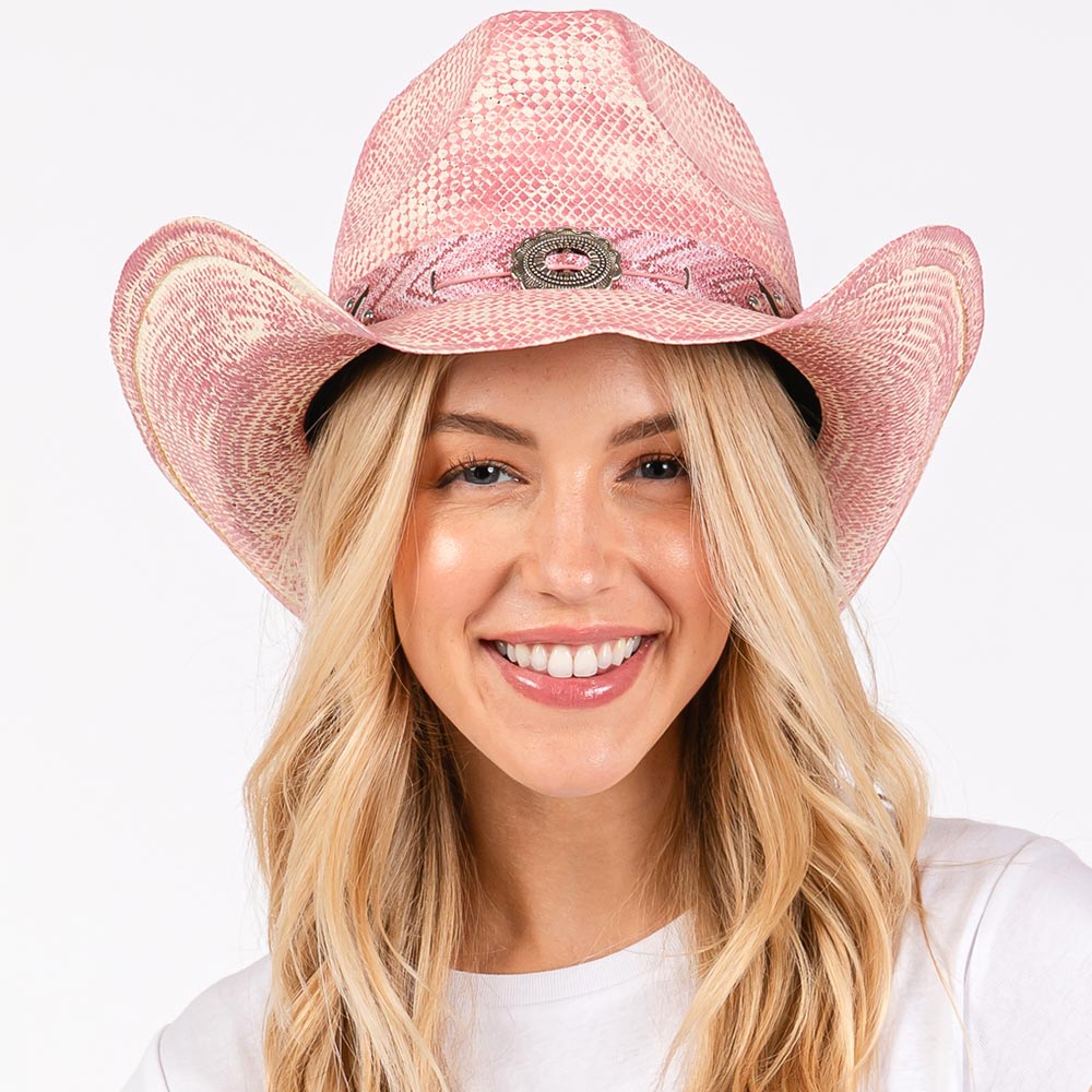 Vintage Pink Cowboy Hat with Western Design Band - Perfect for Country Music Festivals, Rodeos, and Western Themed Parties