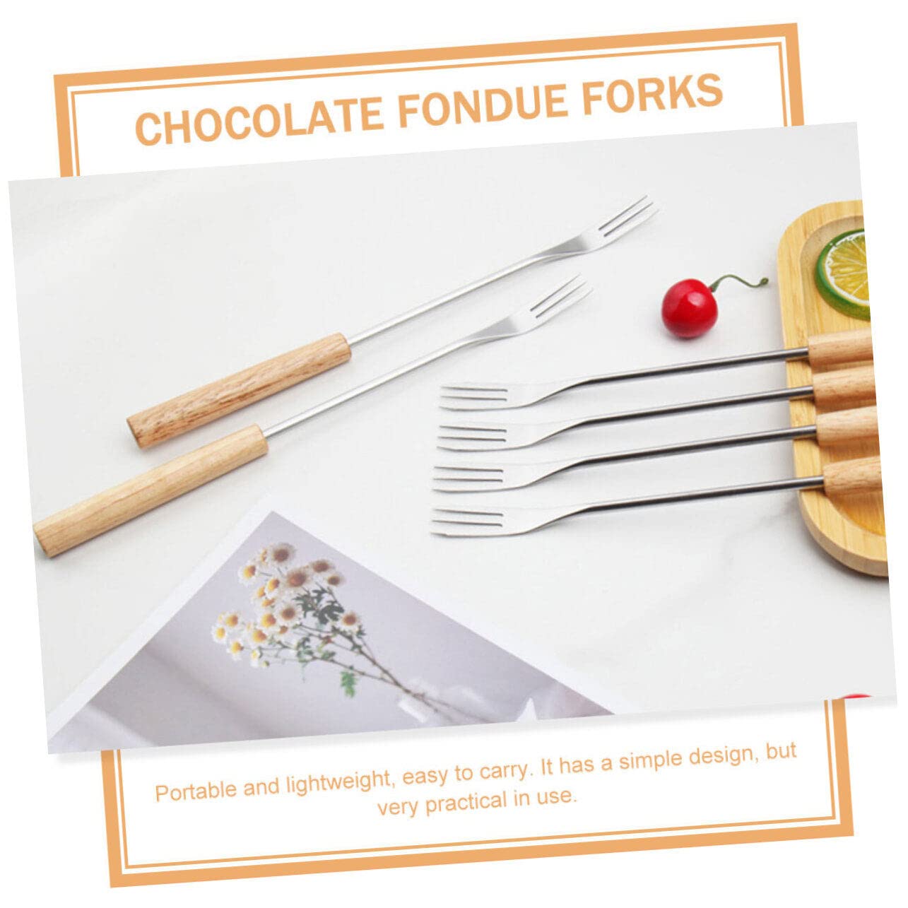 Premium 12-Piece Fondue Fork Set with Long Wooden Handles & Stainless Steel Tips - Perfect for Chocolate Dipping, Fruit Skewers, Cheese Parties and Entertaining Guests