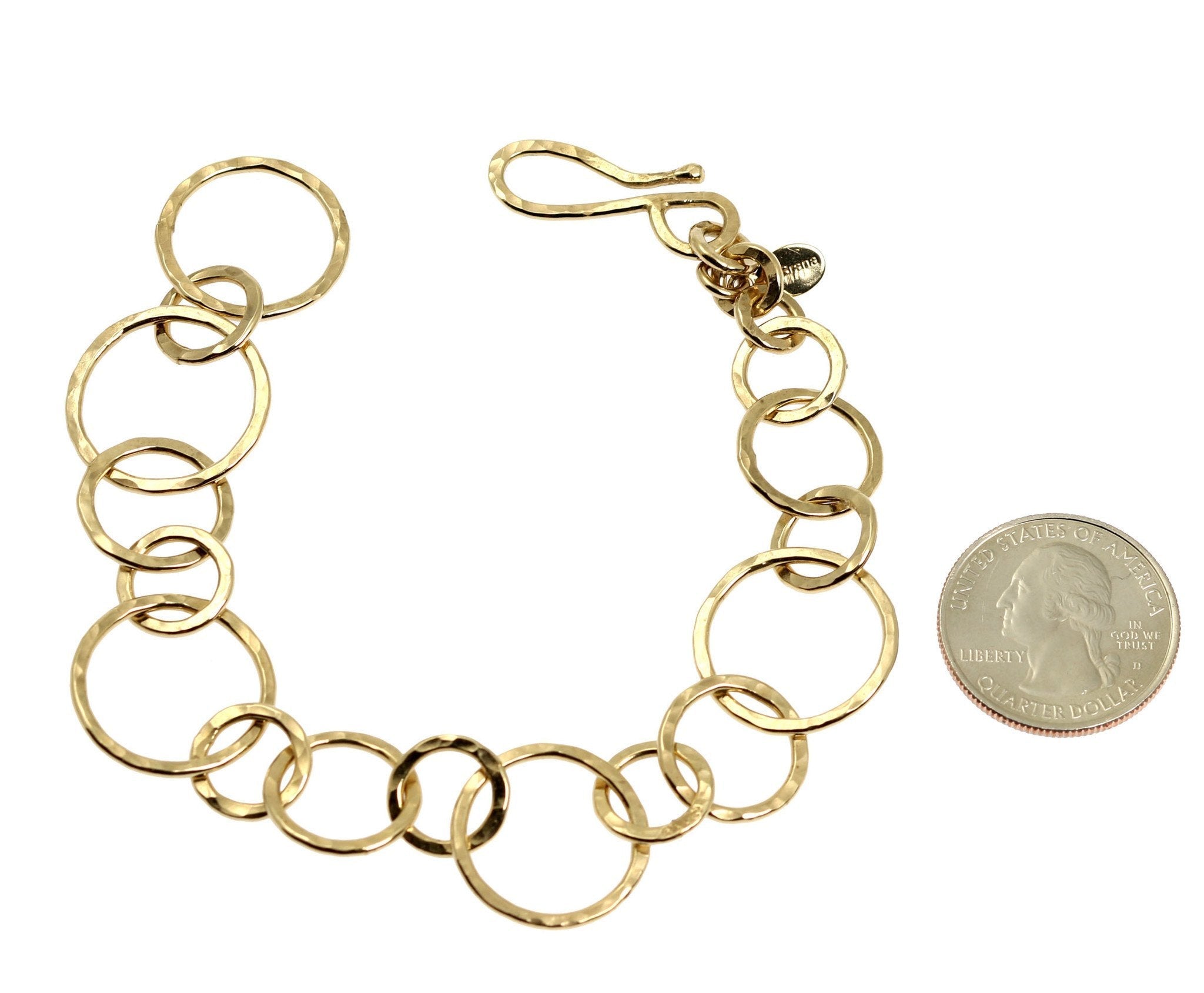 14K Gold Filled Hammered Link Chain Bracelet for Women - Dainty & Elegant Jewelry Gift for Birthday, Anniversary, Wedding - Stackable & Layered Bracelet for Everyday Wear