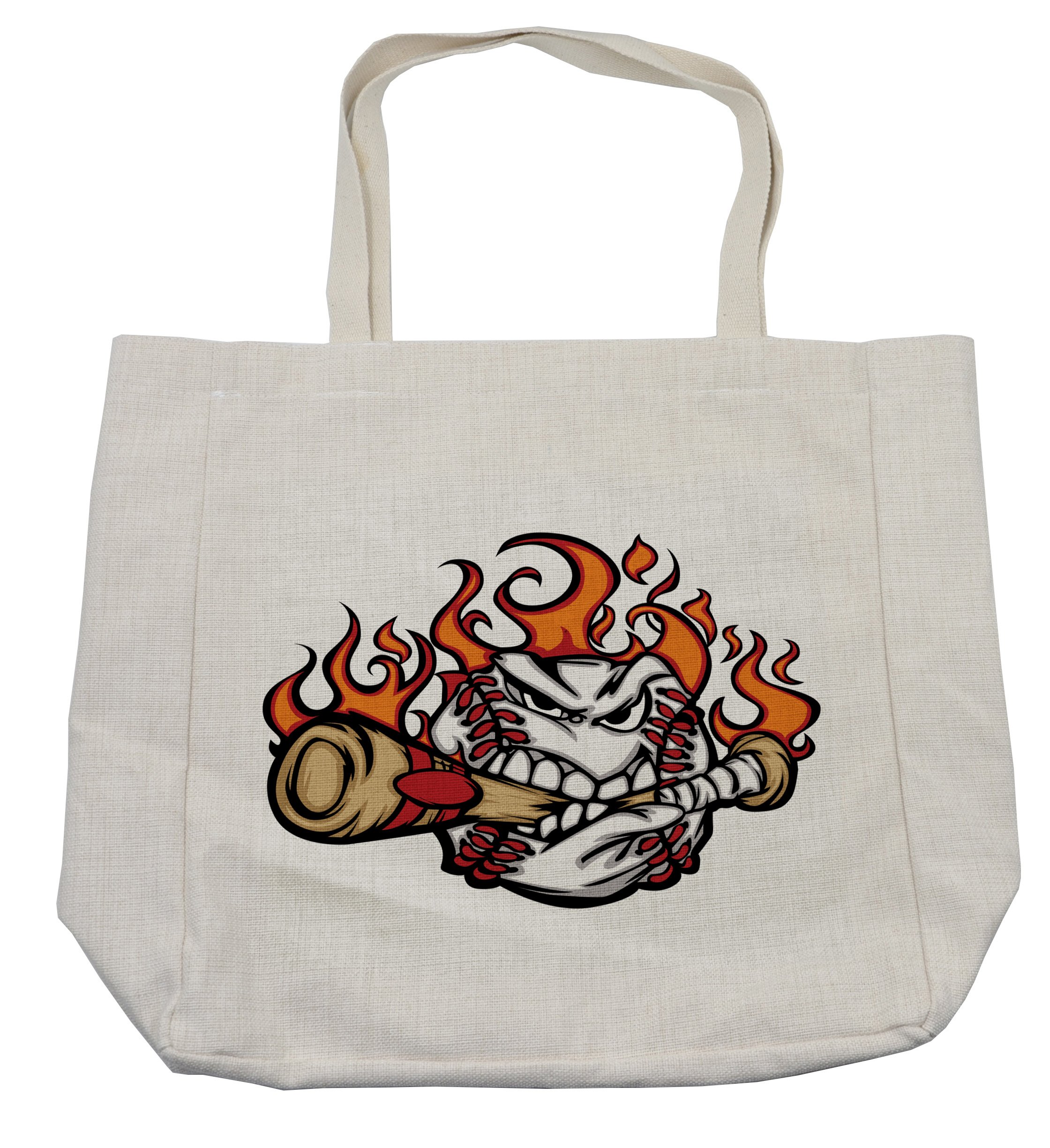 Lunarable Baseball Face Bite Bat Stitches Teeth Aggressive Angry Expression Sports Shopping Bag - Eco-Friendly Reusable Grocery Tote for Beach, Gym & Daily Use - 15.5