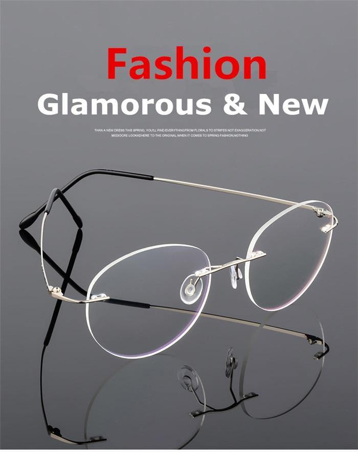 Retro Round Foldable Ultra Light Blue Light Blocking Computer Glasses - Memory Frame Rimless Eyewear for Men & Women - Perfect for Office, Gaming & Screen Time