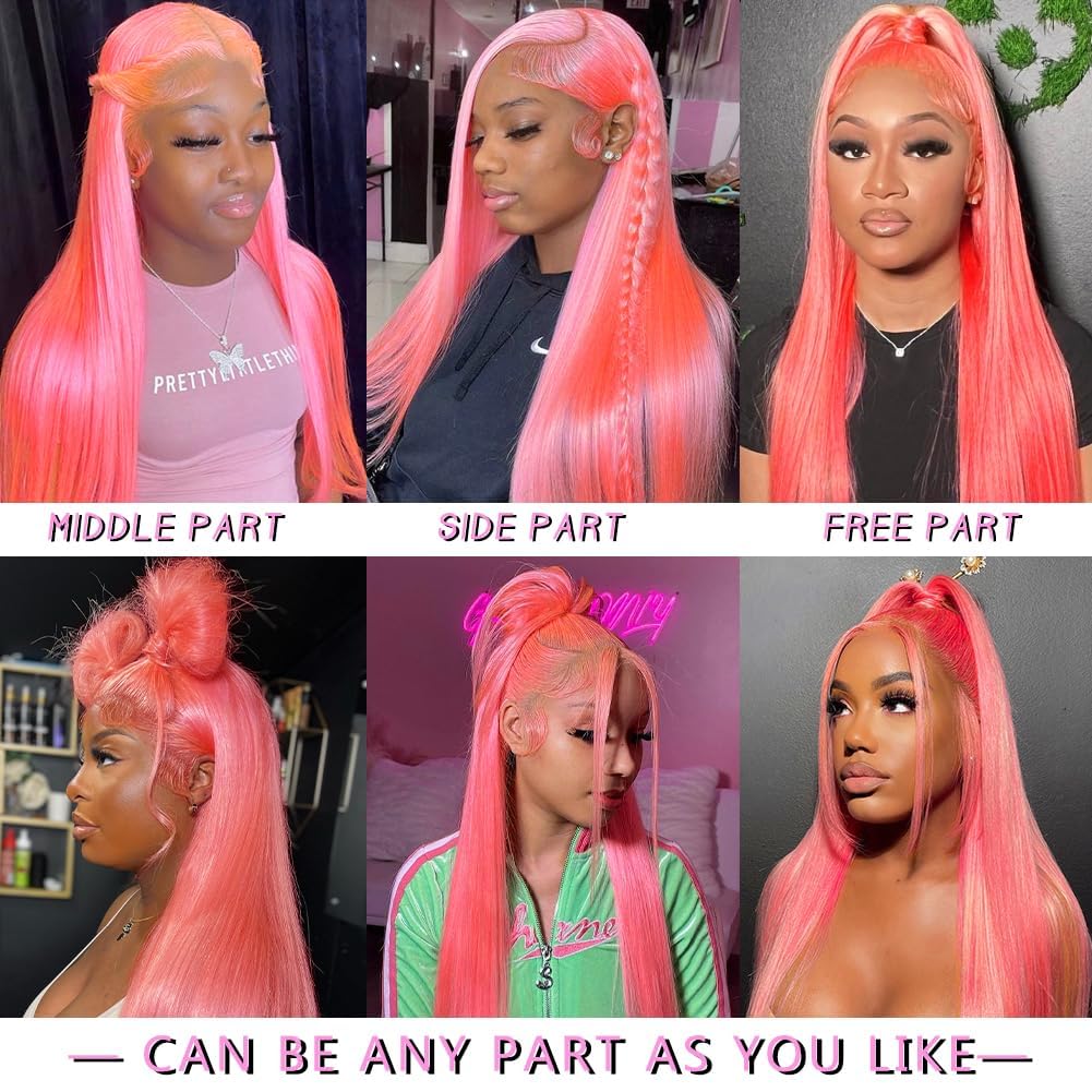LZGYE 13x4 HD Lace Front Wig - 150% Density 22 Inch Pink Straight Human Hair Wig with Baby Hair & Transparent Lace | Colored Closure for Women | Perfect for Cosplay, Parties & Daily Styling