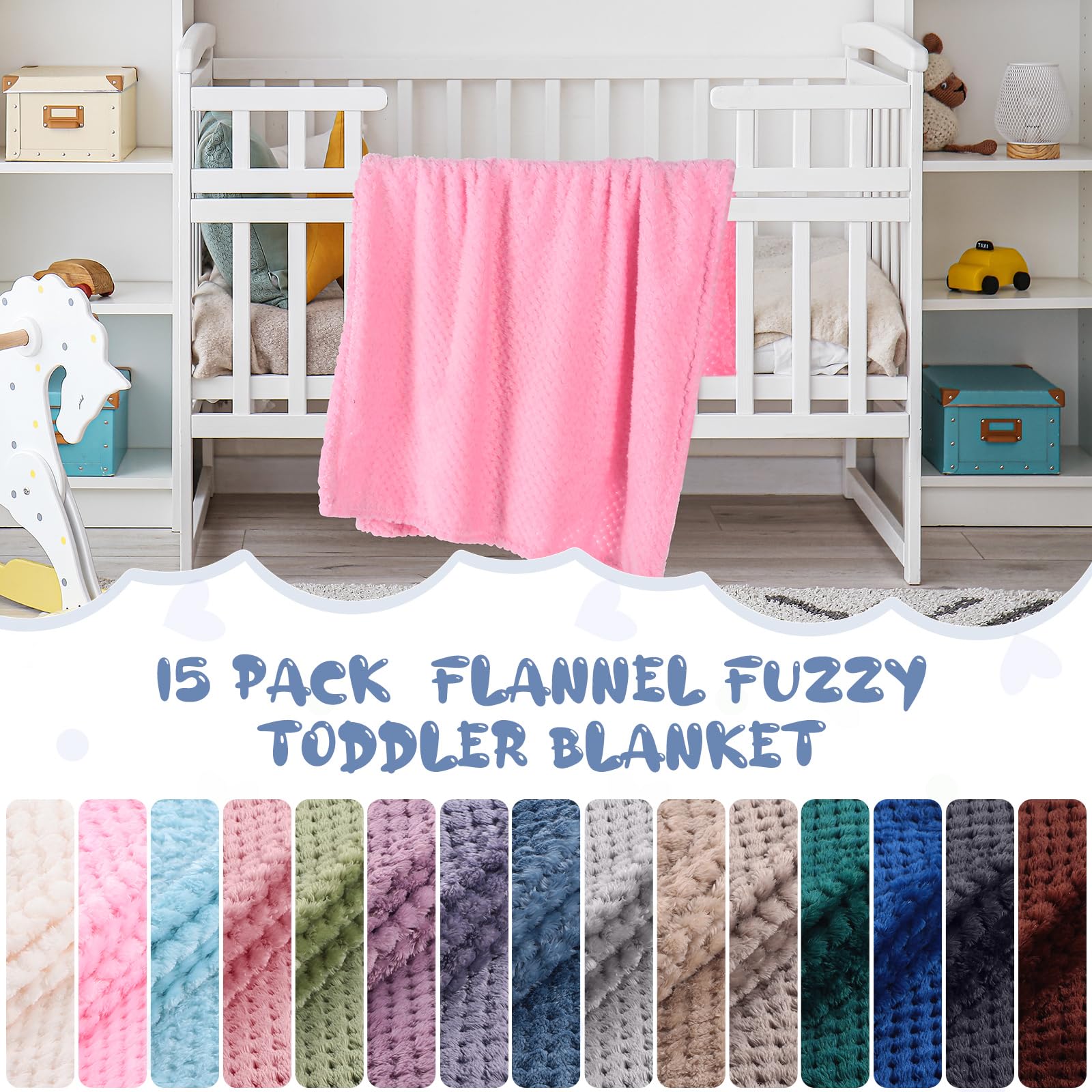 **Newwiee 15-Pack Baby Flannel Blankets 30x40 Inches - Ultra Soft & Warm Swaddle Blankets for Newborns, Toddlers, Nursery, Crib, Stroller & Hospital Use - Cozy Receiving Blankets for Baby Shower Gifts**    *(Perfect for Snuggling, Swaddling, Stroller Trips & Nursery Decor)*