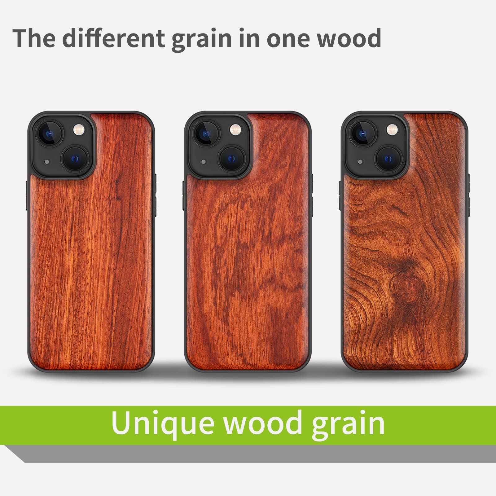 Carveit Magnetic Wooden Case for iPhone 13 Mini - Natural Wood & Black TPU Shockproof Protective Cover with MagSafe Compatibility | Durable Wood Phone Case for Everyday Use, Office & Outdoor Activities (Red Wood)