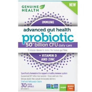 Genuine Health Probiotic 50 Billion CFU - Advanced Gut Health Support with Vitamin D & Zinc - 30 Veggie Capsules for Digestive & Immune Health - Perfect for Daily Wellness & Travel