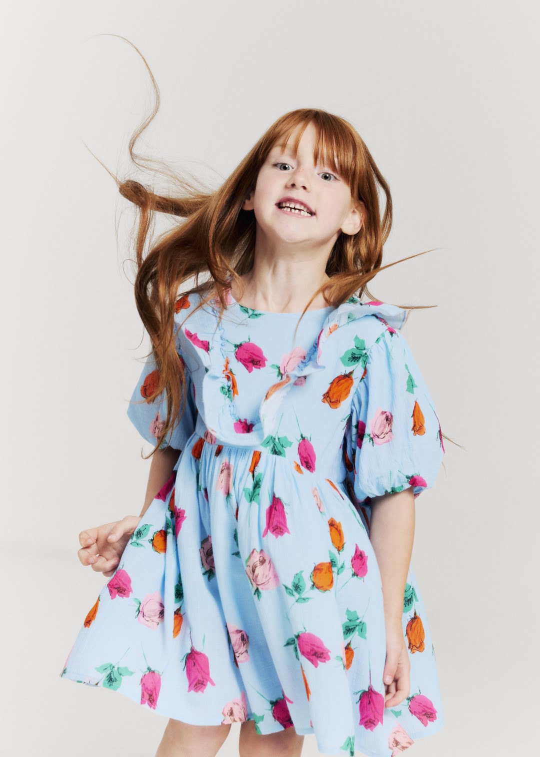 Morley Sky Blue Ruffle Chest Dress - Elegant Floral Print Women's Party Dress for Weddings, Dates & Special Occasions