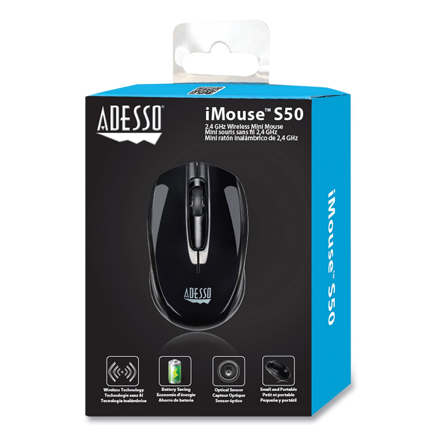 Adesso Imouse S50 Wireless Mini Mouse - 2.4Ghz USB Optical Mouse with 33ft Range, Ambidextrous Design for Left/Right Hand Use (Black) | Perfect for Laptop, Office, Travel & Home Computing