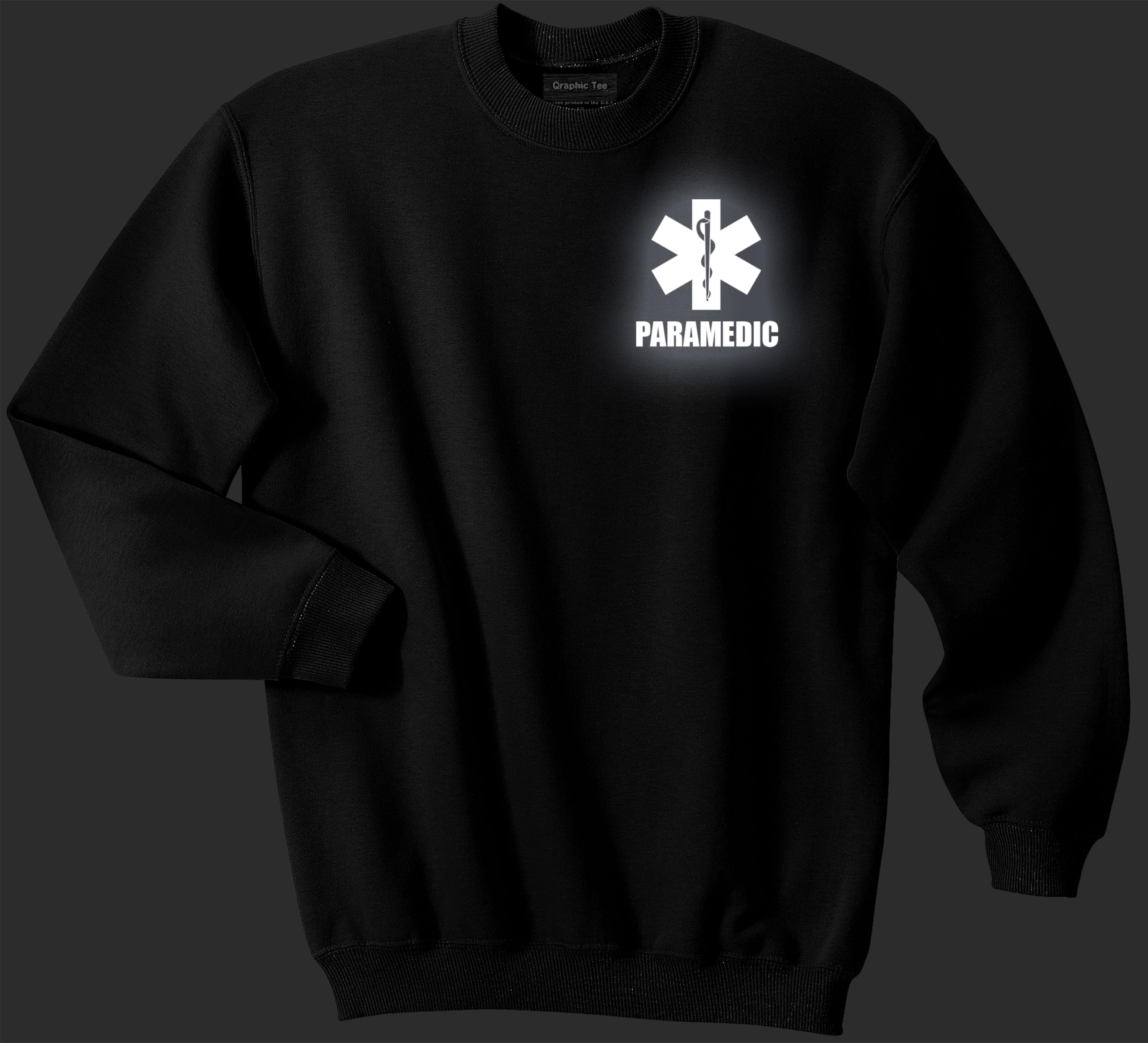 Paramedic Crewneck Sweatshirt with Reflective Strips - Front & Back Safety Design - Comfortable EMT Workwear for Emergency Responders & First Aid Scenarios