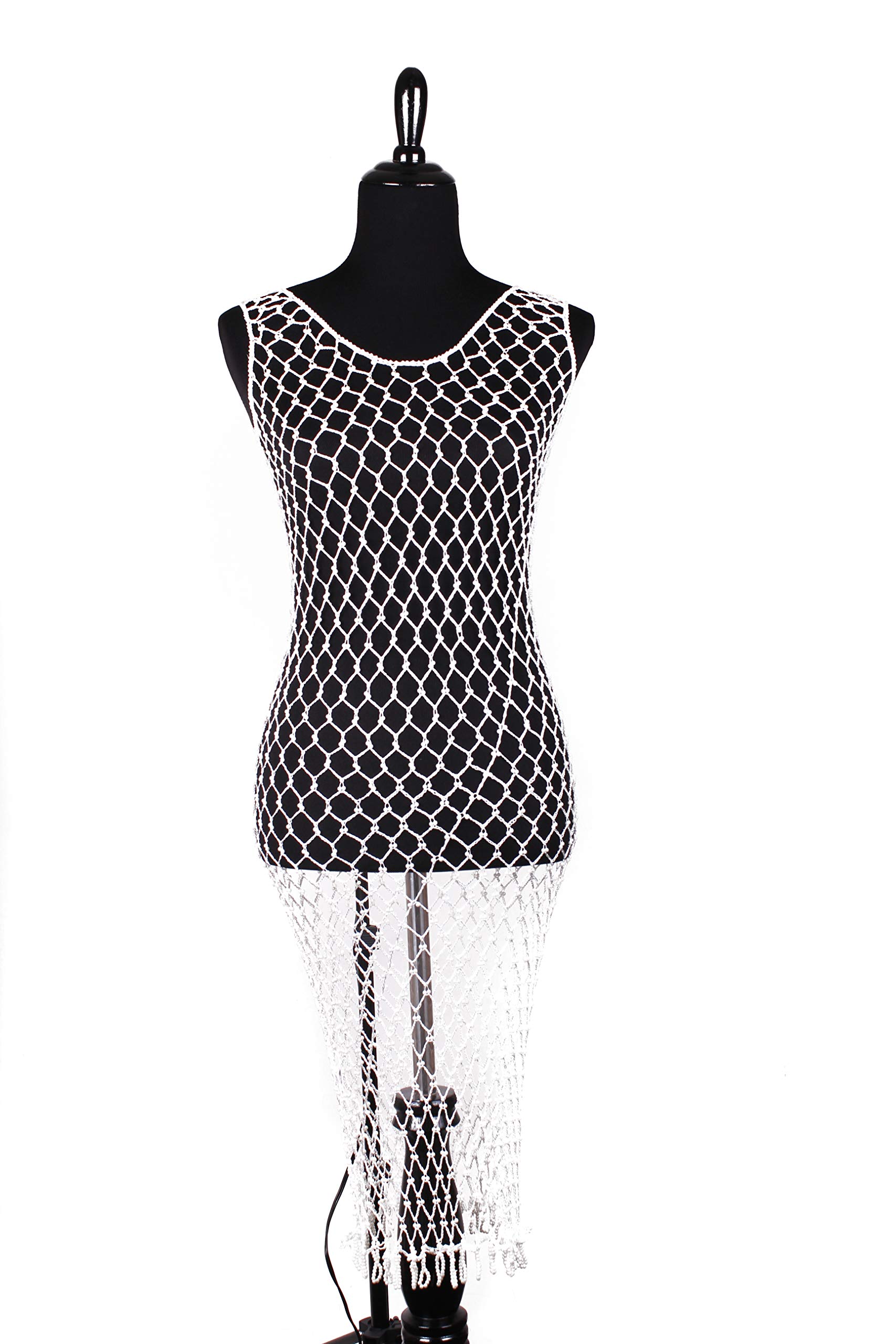 Arsimus Women's Beaded Crochet Beach Dress with Pearl Details - Boho Chic Summer Maxi Dress for Vacation, Pool Party & Tropical Getaways