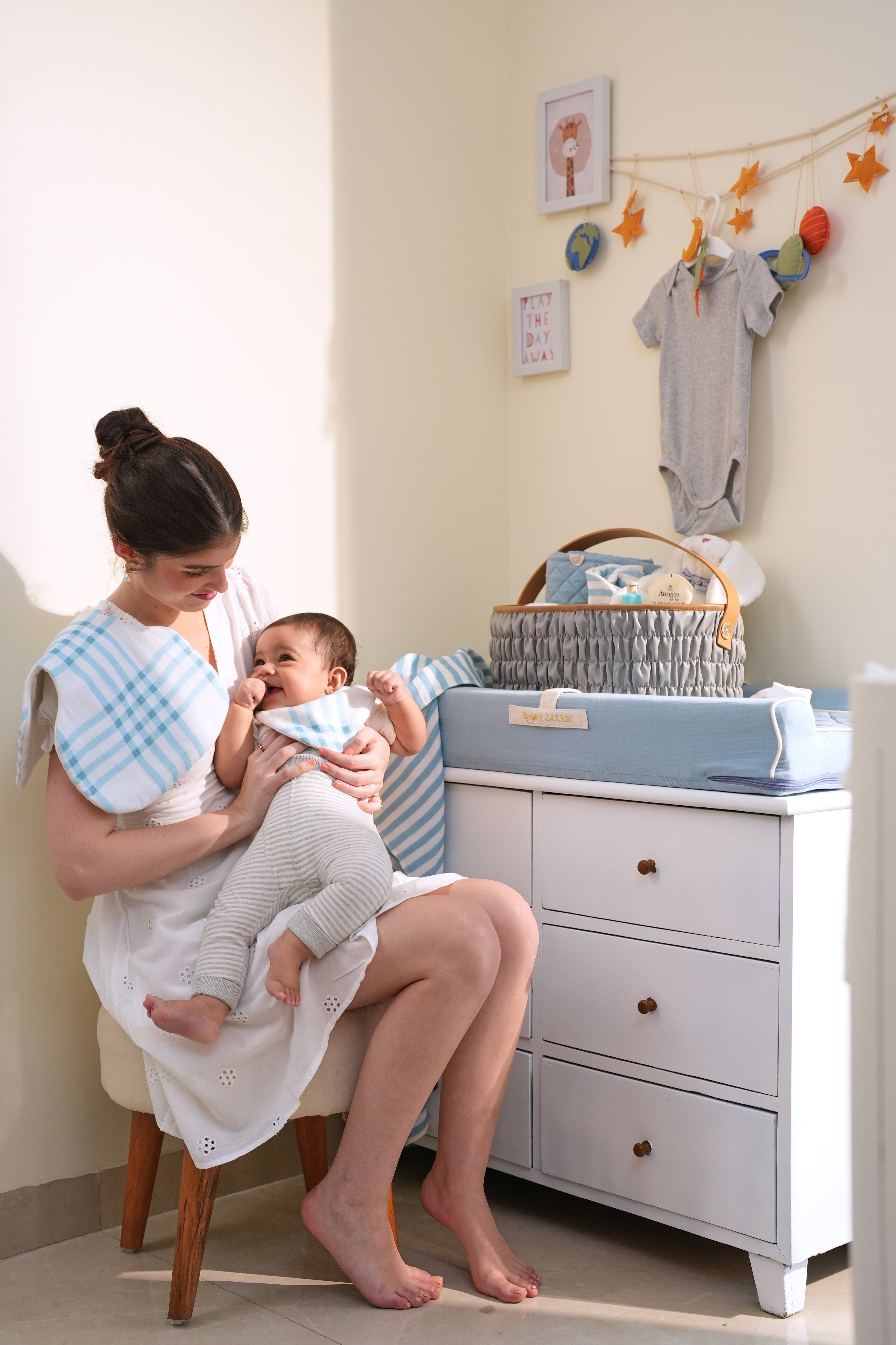 Baby Changing Station with Safety Straps - Portable Diaper Changing Pad for Travel & Nursery - Soft Blue Waterproof Fabric for Easy Cleaning | Perfect for Home, Daycare & On-the-Go Parents