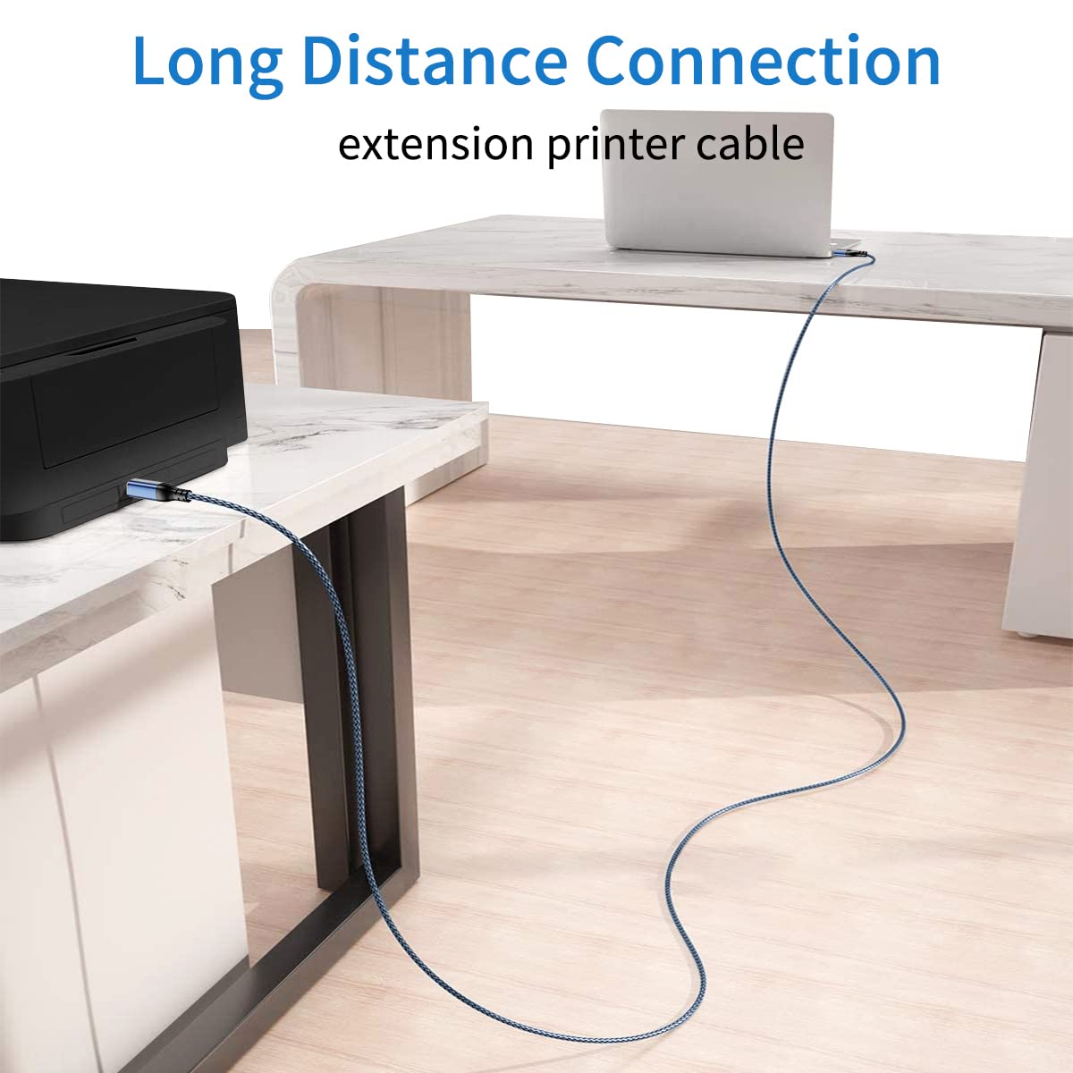 XGMATT 4.5M USB 2.0 Printer Cable A Male to B Male - High Speed Braided Nylon Scanner Cord for HP, Dell, Canon, Lexmark, Xerox, Brother, Samsung Printers - Perfect for Home Office, Small Business & Commercial Printing (Blue)