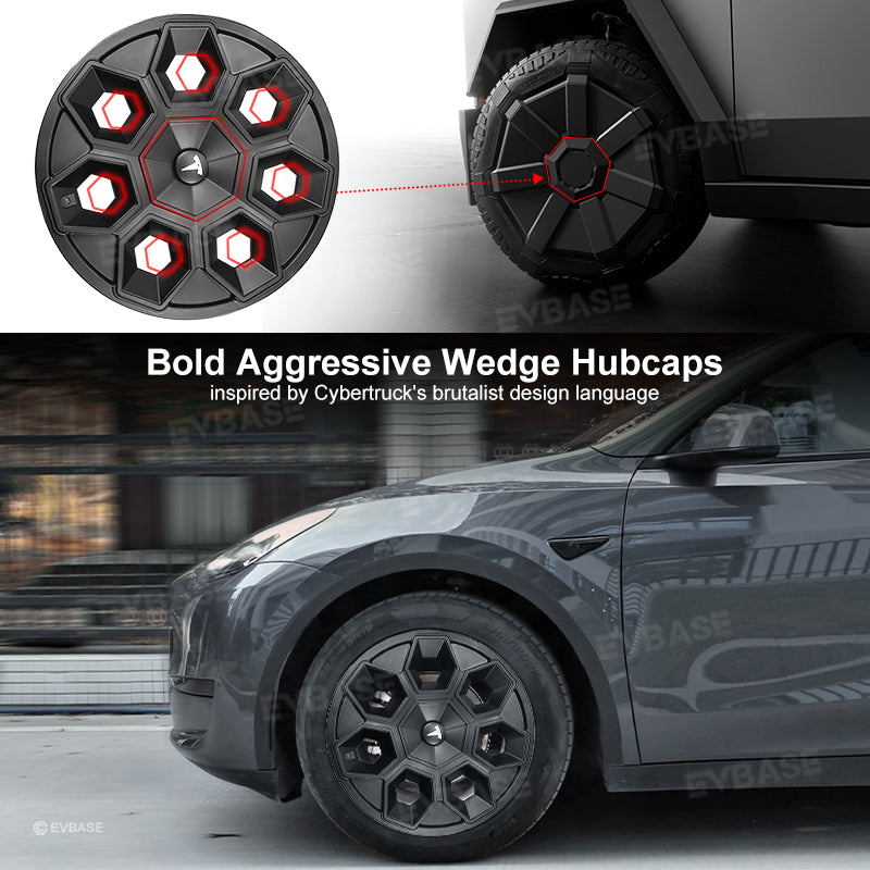 Tesla Model Y 19-Inch Hex Wedge Wheel Covers - Matte Black Honeycomb Hubcaps with Rim Protector | Stylish & Durable Alloy Wheel Covers for Enhanced Protection & Performance | Perfect for Daily Commute, Road Trips & Car Customization