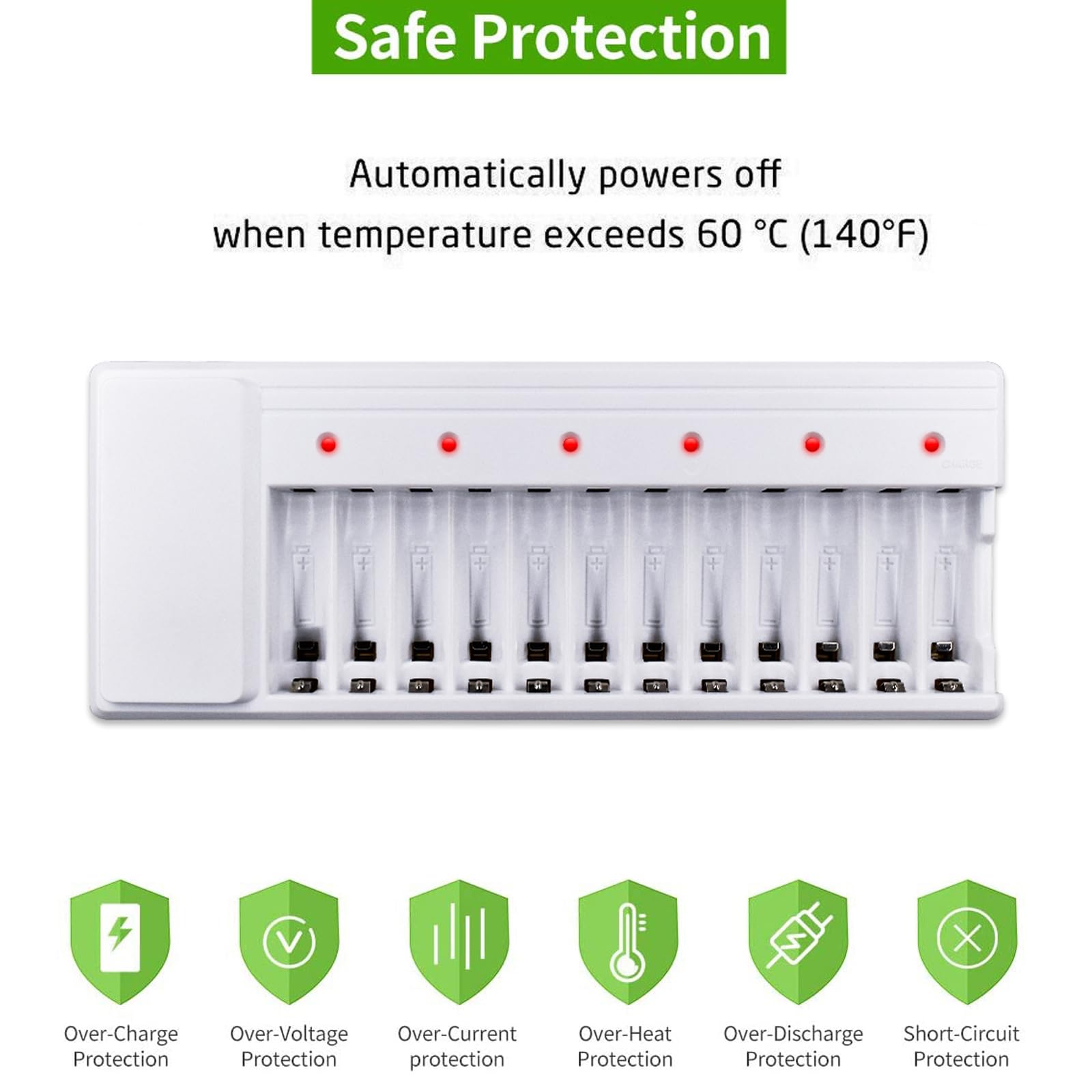 Rechargeable AA AAA Battery Combo Pack with Smart Charger - 8 AA & 8 AAA 1.2V NiMH Batteries, 8-Slot LED Charger for Home, Office, and Electronic Devices