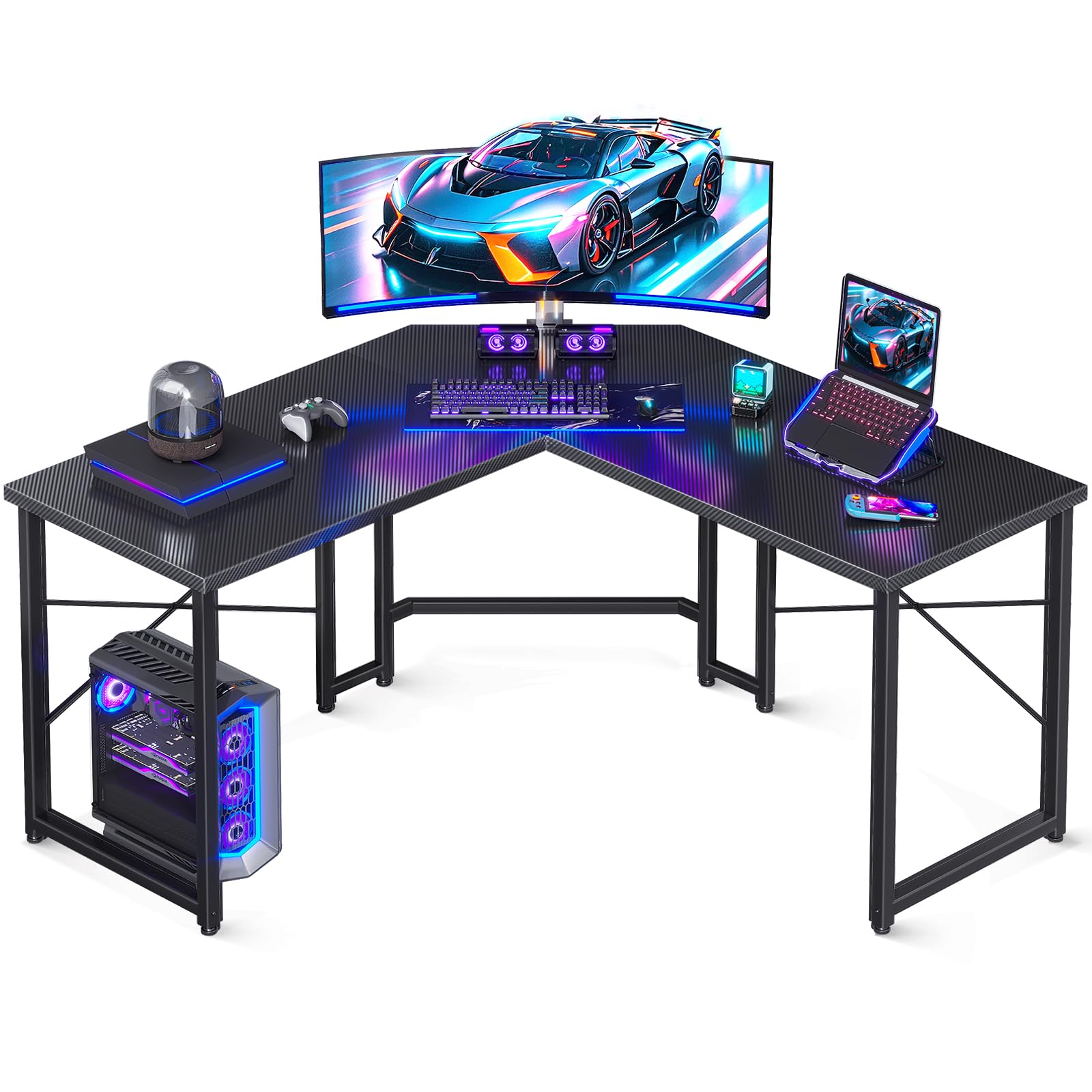 ODK L-Shaped Gaming Desk with Monitor Stand - 51 x 19 Inch Black Corner Computer Desk for Home Office, Sturdy Writing Workstation - Perfect for PC Gaming, Streaming & Small Space Workstations