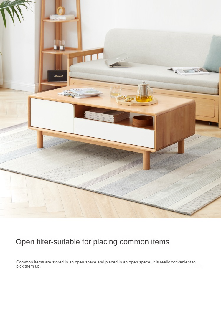 Solid Beech Wood Coffee Table - Rustic Warm Brown Finish for Living Room, Lounge & Home Decor