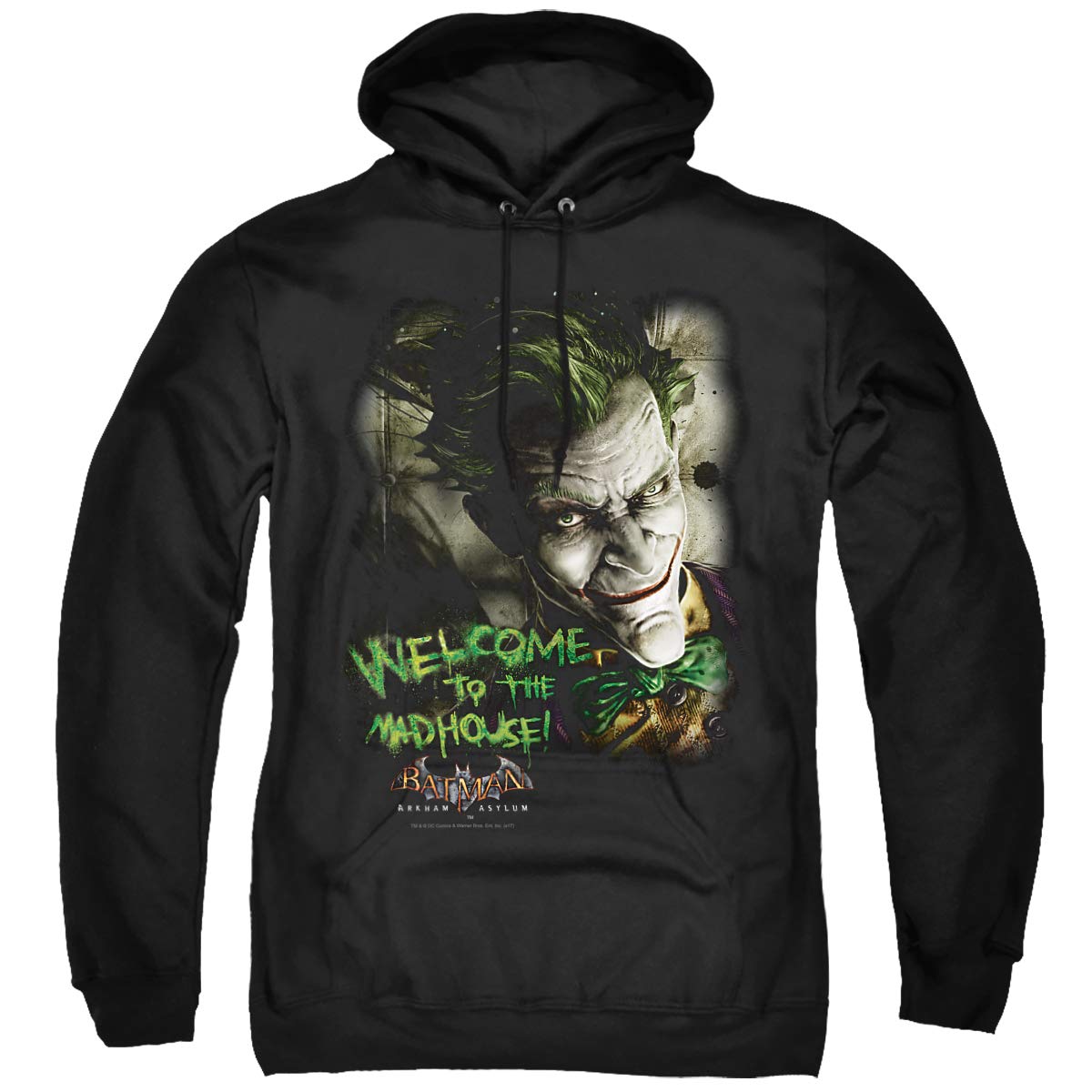 Trevco Batman AA Welcome To The Madhouse Unisex Adult Pullover Hoodie - Superhero Graphic Sweatshirt for Men & Women - Perfect for Cosplay, Comic Con & Casual Wear