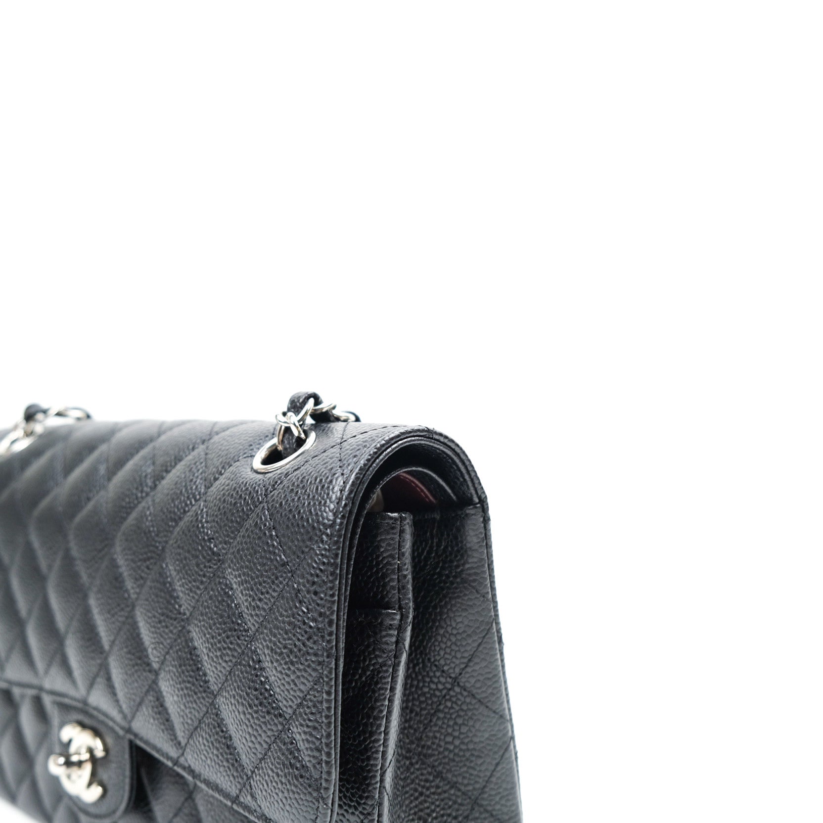 Chanel Classic Double Flap M/L Black Caviar Leather Bag with Silver Hardware - Luxury Designer Handbag for Women, Perfect for Work, Evening Events & Special Occasions