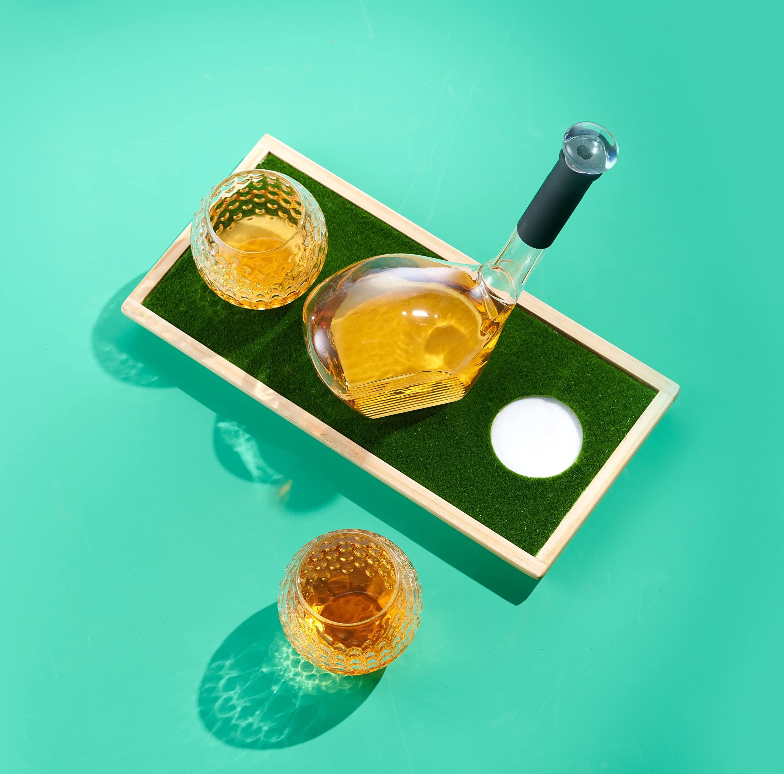 Godinger Whiskey Decanter Set with Golf Club Design & 2 Golf Ball Whiskey Glasses - Premium Liquor Decanter Gift for Men - Perfect for Golf Lovers, Home Bars & Special Occasions