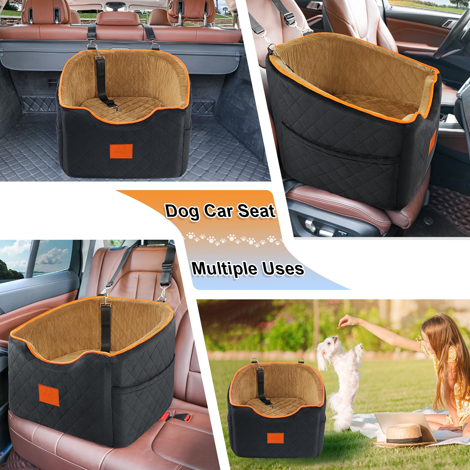 Small Dog Car Seat with Memory Foam - 35 lbs Pet Booster Seat | Washable Cover & Storage Pockets | Perfect for Car Travel & Road Trips with Your Puppy