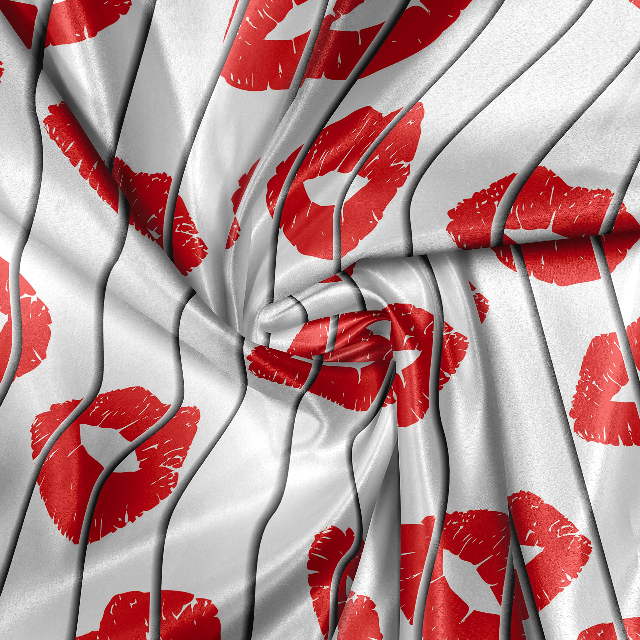 Ambesonne Glamour Fabric by The Yard - Women's Lips Behind Bars Print, Romantic Valentine's Day Satin Fabric for Home Decor, DIY Crafts & Sewing Projects, 10 Yards, Scarlet White & Grey - Perfect for Curtains, Pillows, Table Runners & Upholstery