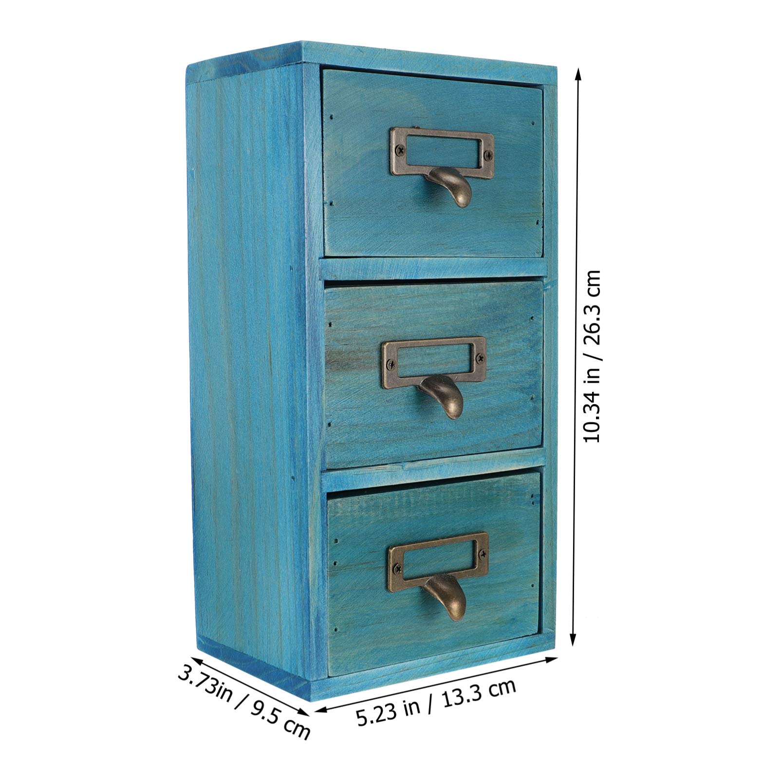 BESPORTBLE 3-Drawer Wooden Desktop Organizer - Solid Wood Tabletop Storage Box with Drawers for Office, Home, or Dorm Organization (Blue) - Perfect for Storing Stationery, Makeup, Jewelry & Small Essentials